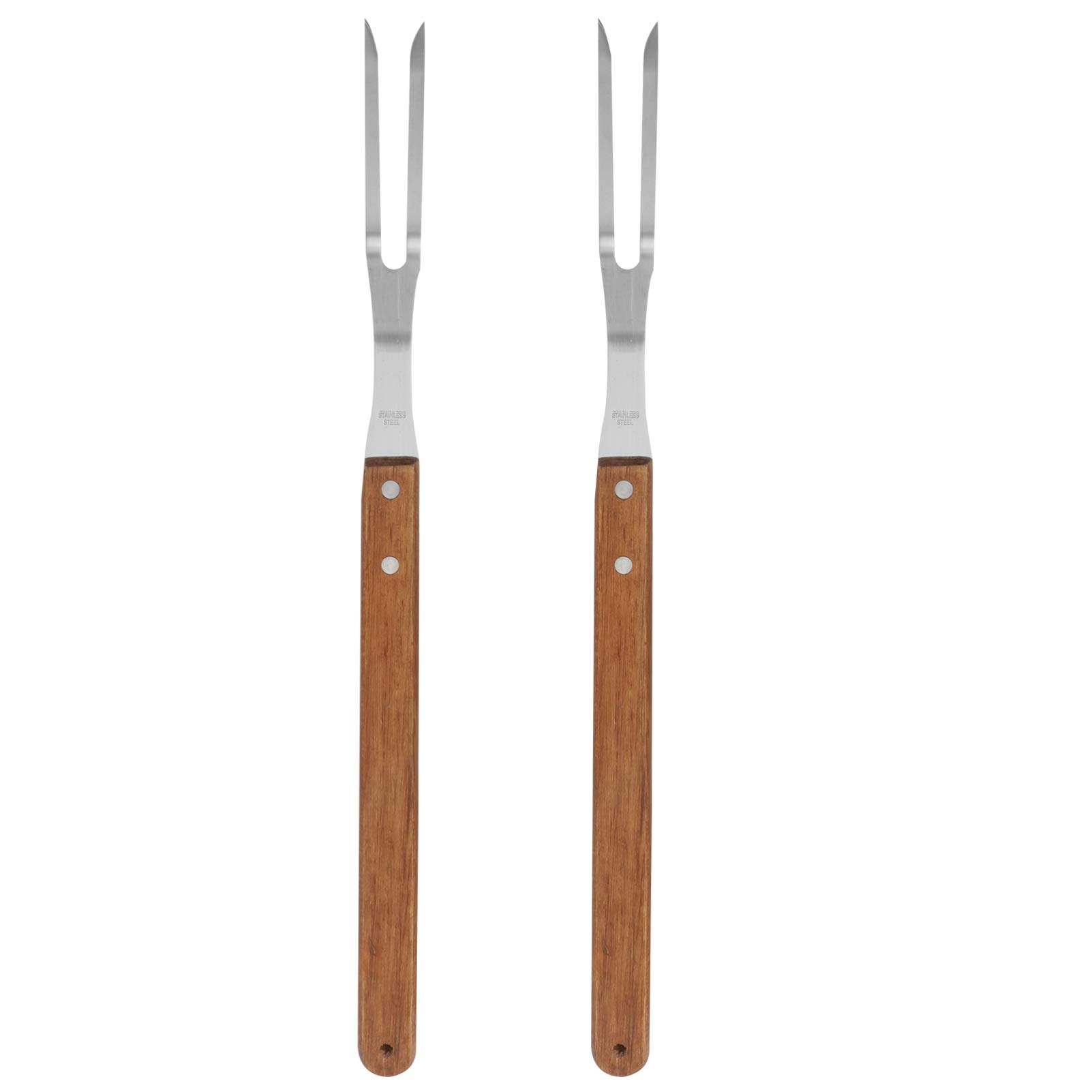 Premium Stainless Steel BBQ Forks & Skewers Set - 2-Piece Grilling Tools with Wooden Handle for Outdoor Cooking, Camping, and Backyard Barbecues | Durable Metal Skewers for Meat, Vegetables, and Kebabs