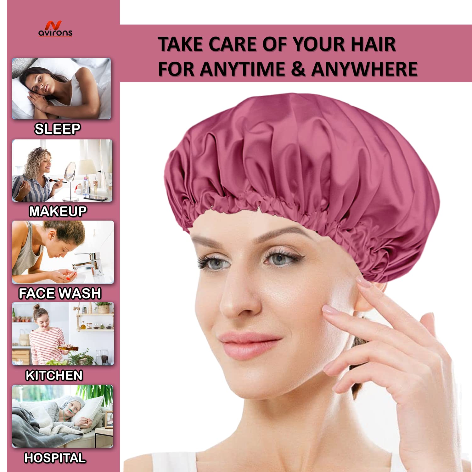 Avirons Silk Hair Bonnet with Sleep Mask | Adjustable Double Layer Satin Sleeping Cap for Women & Men | Travel-Friendly Night Hat for Hair Protection & Comfortable Sleep at Home or On-the-Go