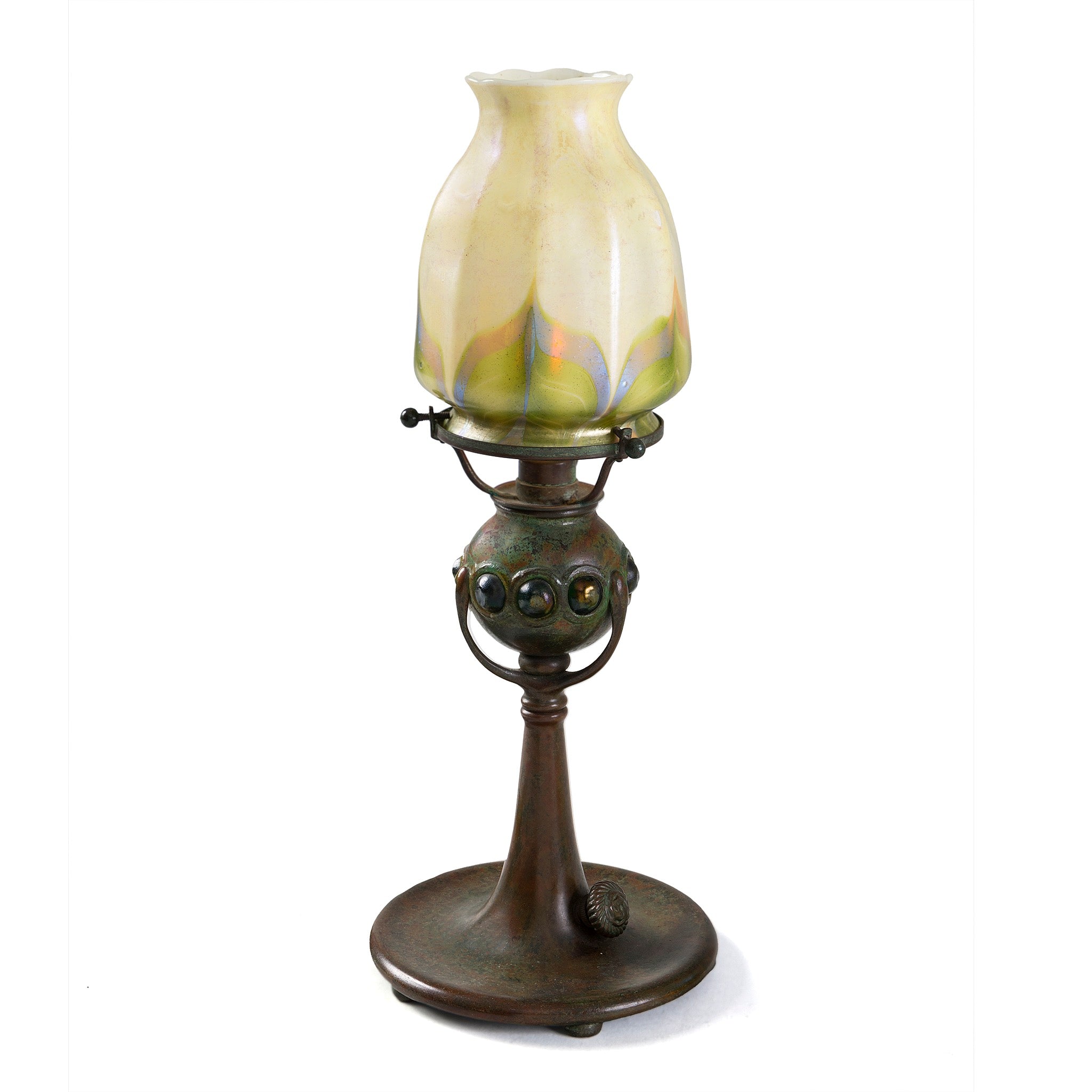 Tiffany Studios New York Jeweled Candlestick with Tulip Shade - Elegant Home Decor for Dining Table, Mantel & Luxury Gift Giving