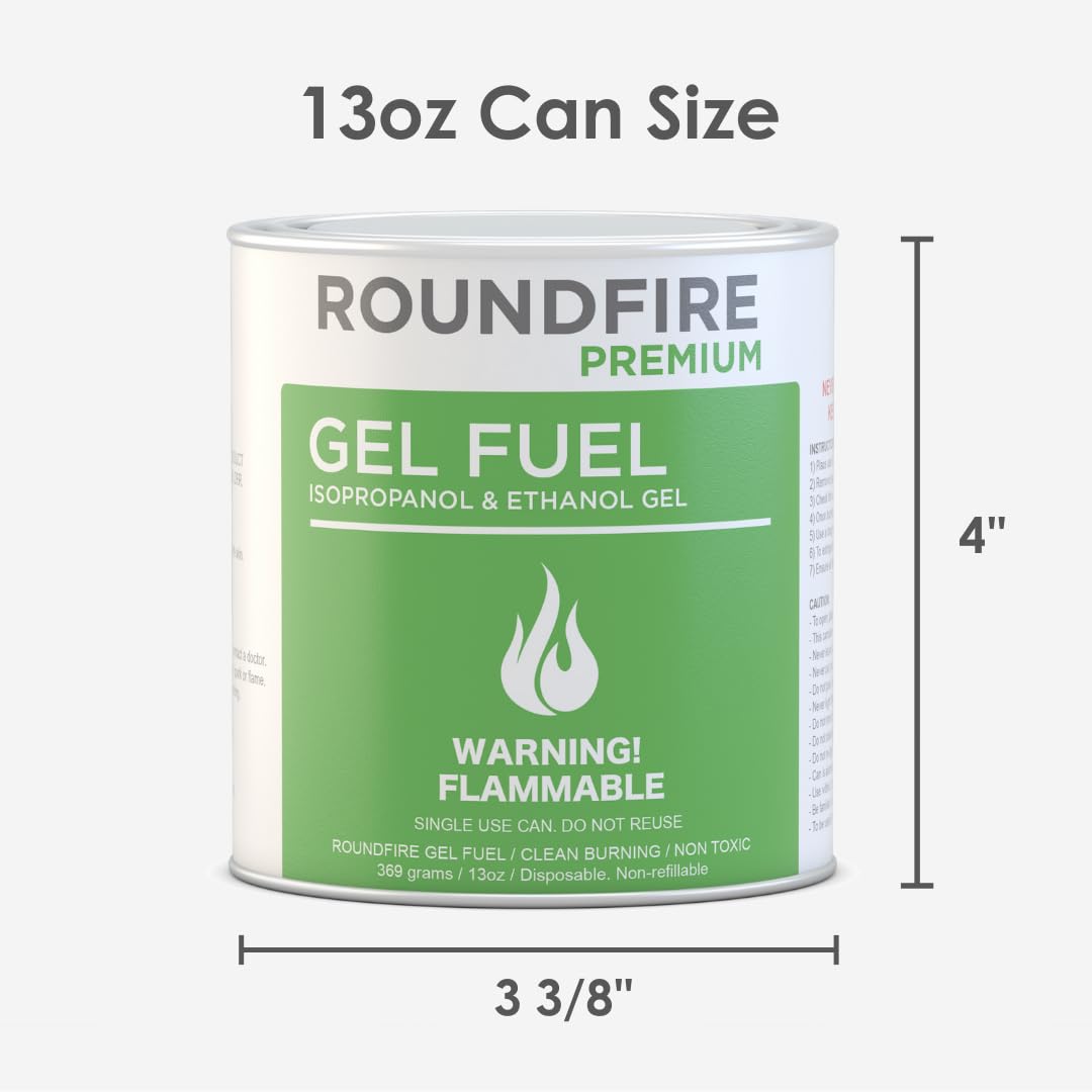 24 Pack Roundfire Gel Fuel Cans for Fire Bowls, Fireplaces & Tabletop Fire Pits - Indoor/Outdoor Use for Patio, Deck, Backyard & Camping Warmth