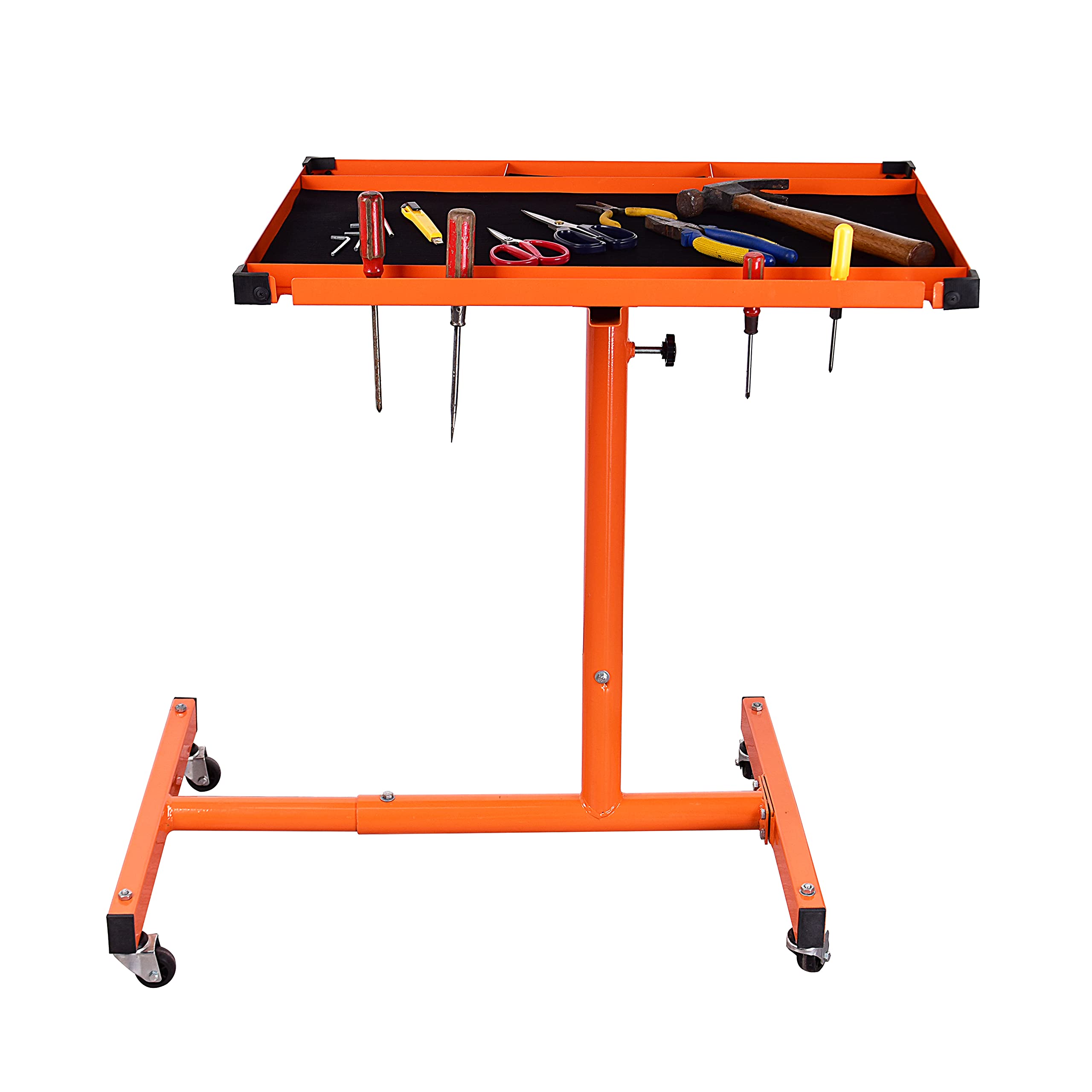 Heavy-Duty Adjustable Rolling Work Table Tray with Wheels - Orange | Mobile Utility Cart for Workshop, Garage & DIY Projects