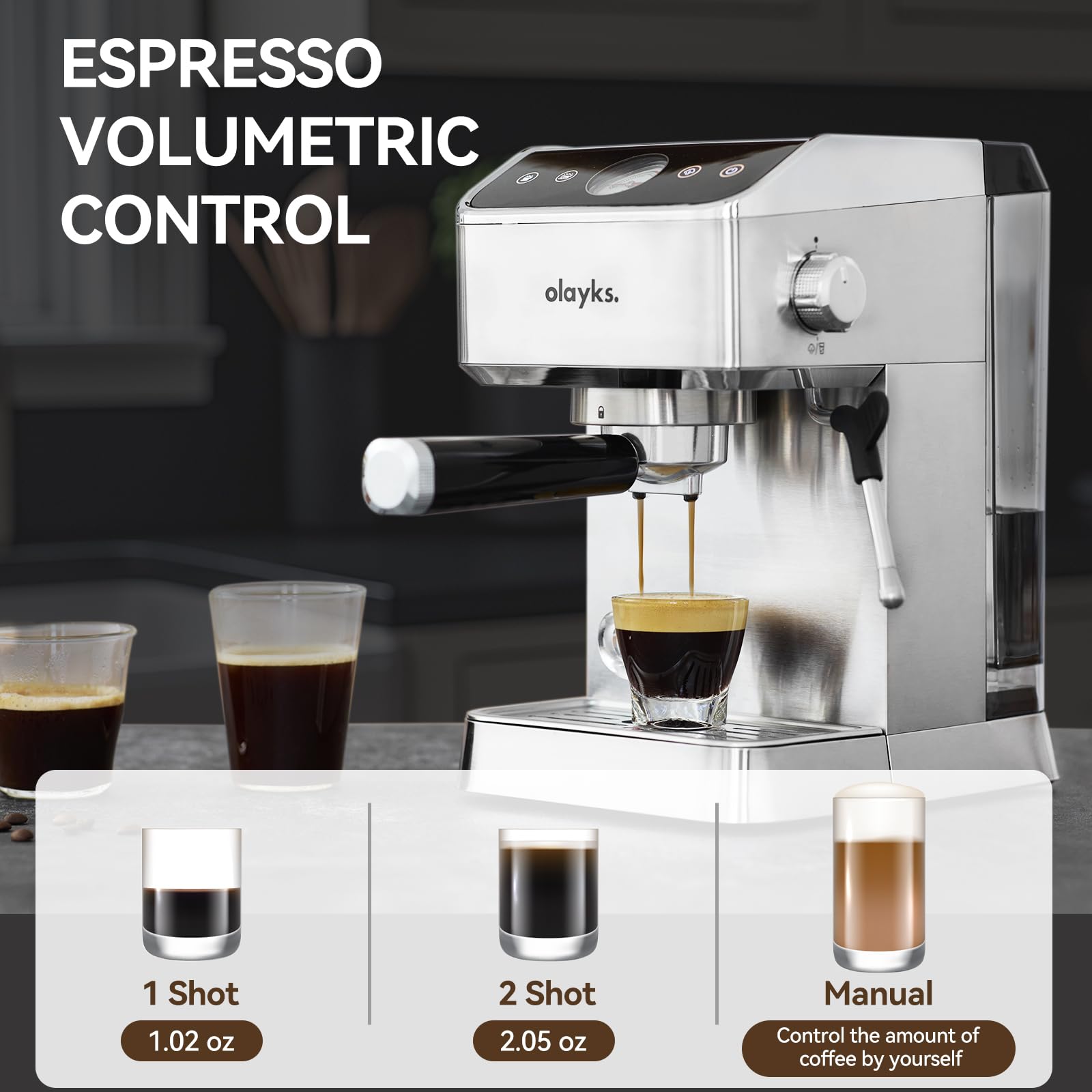 20 Bar Espresso Machine with Milk Frother - Stainless Steel Coffee Maker, 1400W, 1.8L Removable Water Tank - Perfect for Home Baristas to Make Latte, Cappuccino & Macchiato - Ideal for Kitchen, Office & Coffee Shops