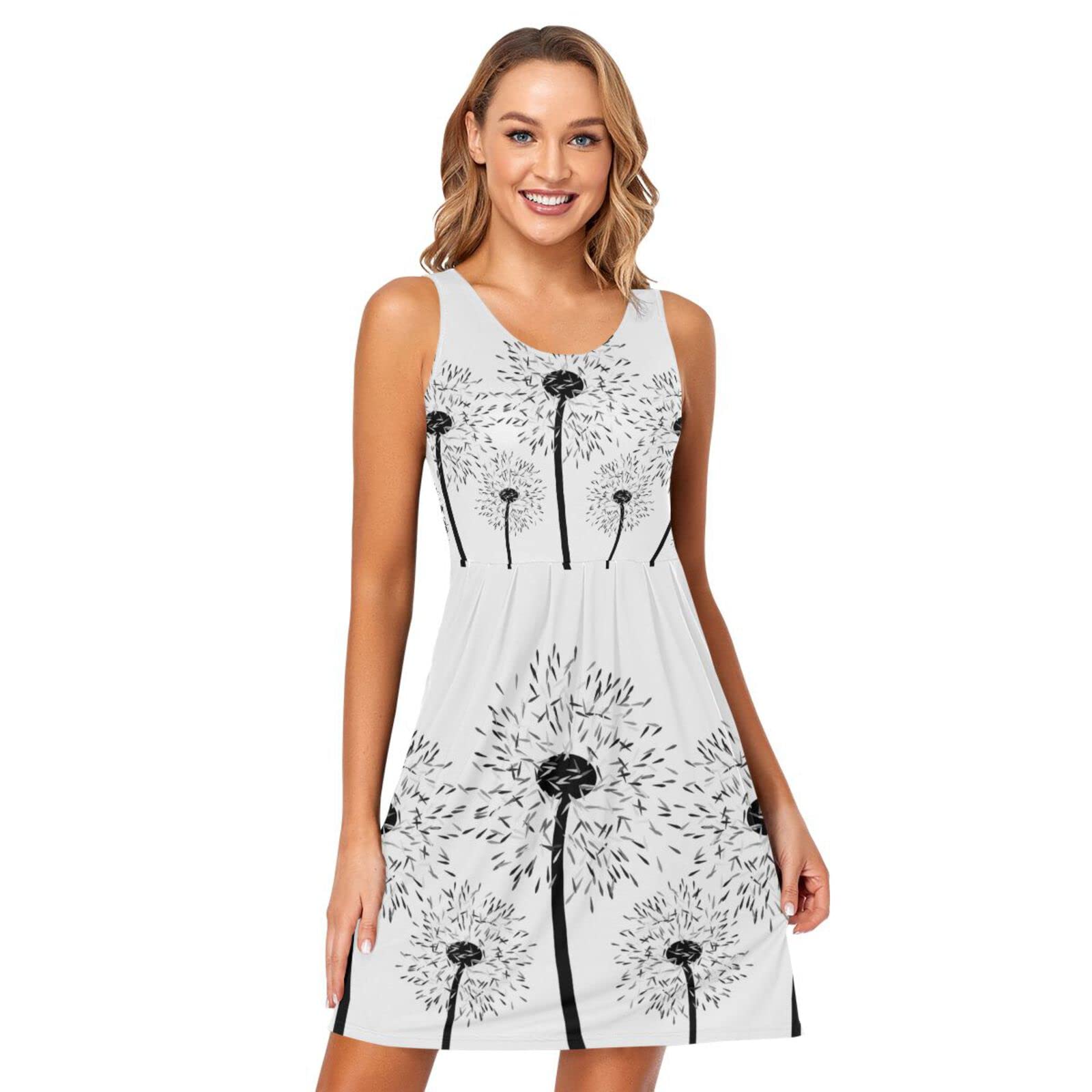 Women's Sleeveless Floral Print Pleated Sundress with Pockets - Casual Summer Dress for Beach, Vacation & Outdoor Activities
