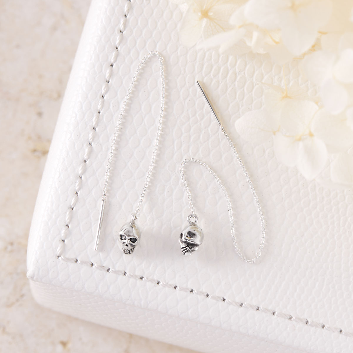 Dainty Skull Threader Earrings for Women - Minimalist Gothic Boho Jewelry - Perfect for Halloween, Parties & Everyday Wear