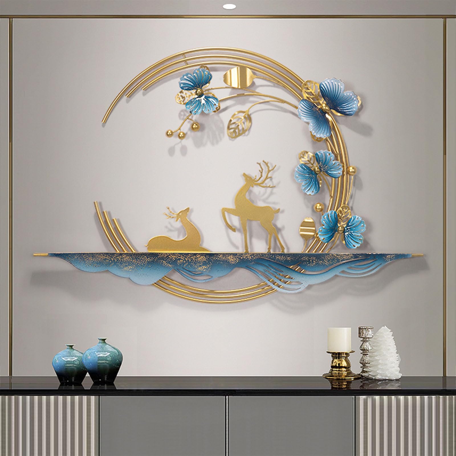 3D Gold Metal Deer Wall Art with Round Frame - 40 Inch Modern Metal Wall Decor Sculpture for Living Room, Bedroom, Office | Elegant Home Decoration & Gift Idea