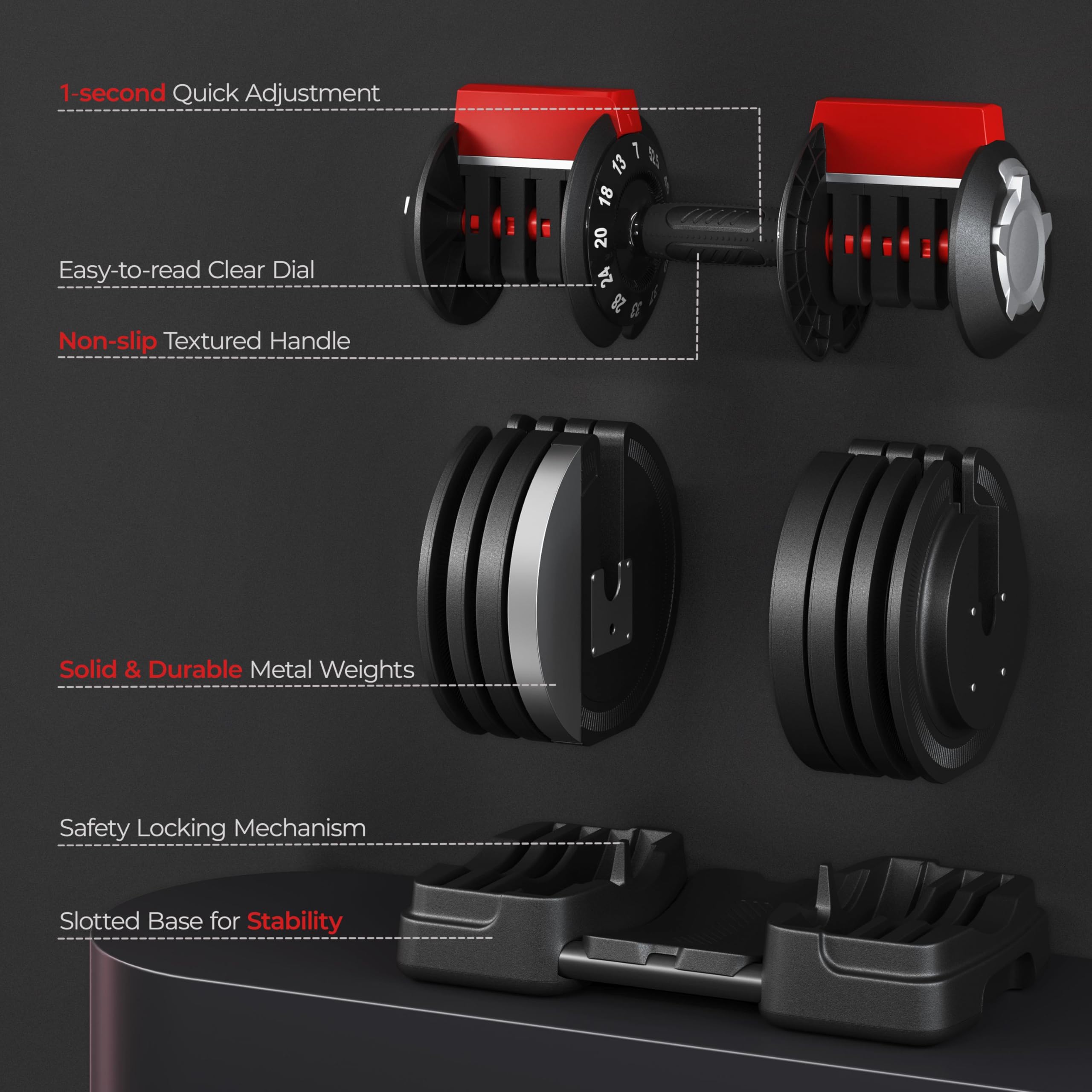Yaheetech Adjustable Dumbbell Set 28/40/52.5/90LBS - Quick Change Weight Dumbbells with Anti-Slip Handles & Storage Tray - Home Gym Strength Training Equipment for Men & Women - Perfect for Full-Body Workouts, Muscle Building and Home Fitness Routines
