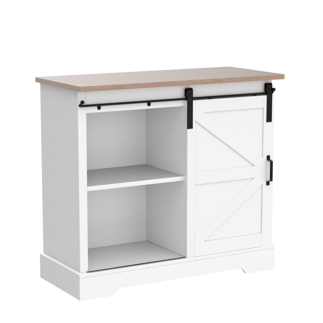 Sophia & William Farmhouse Coffee Bar Cabinet - Kitchen Buffet Storage with Sliding Barn Door, Ivory White - Perfect for Dining Room, Living Room & Home Bar Decor