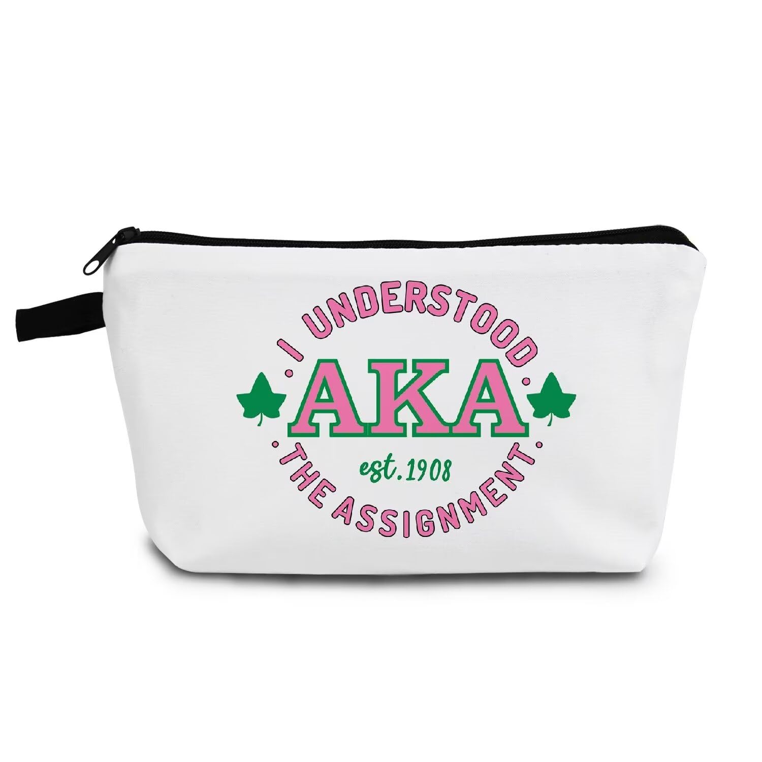 AKA Sorority Gifts - Pink & Green Greek Letter Makeup Bag, Cosmetic Toiletry Zipper Pouch for Sisters & Women - Perfect for College, Travel, and Sorority Events
