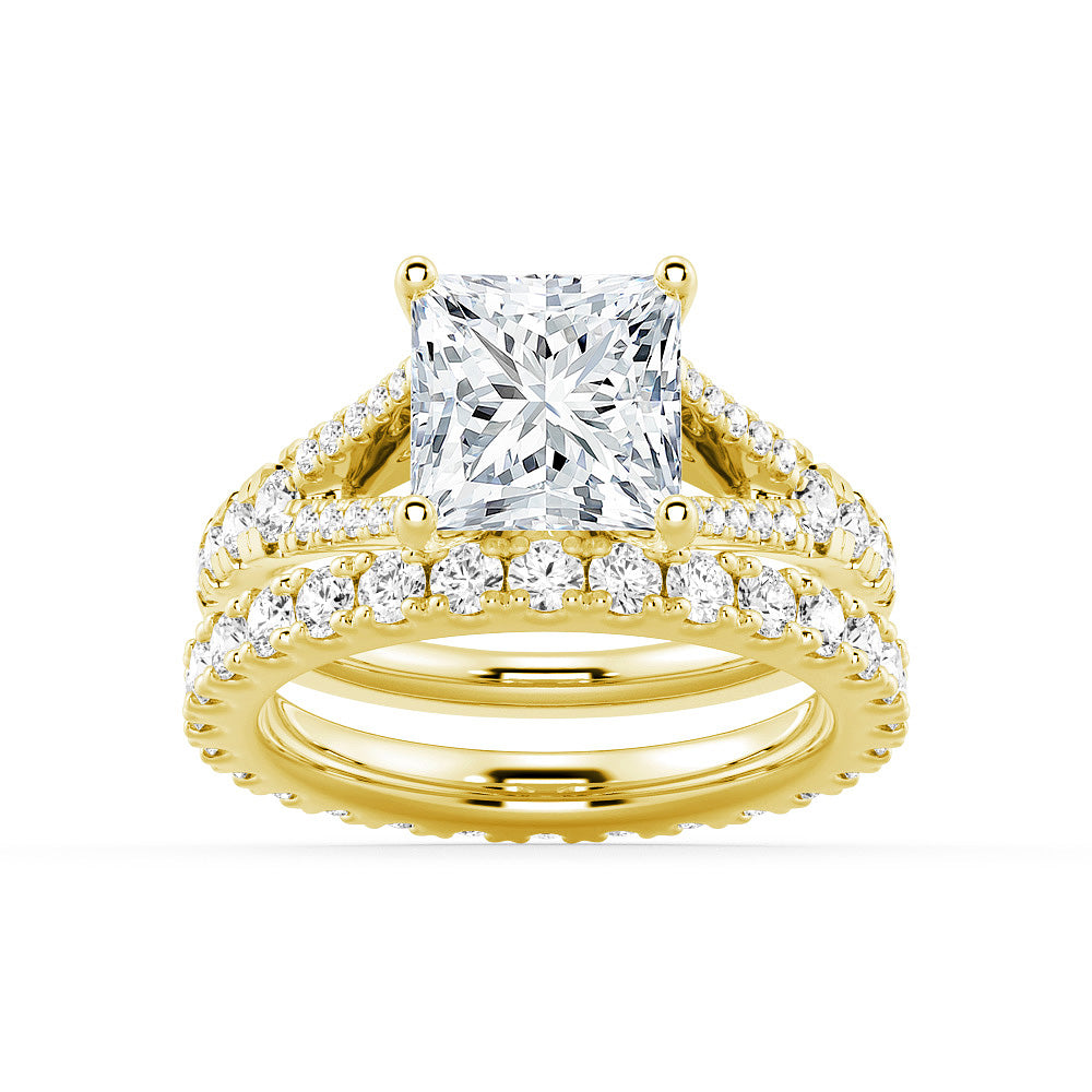 Princess Cut Split Shank Moissanite Engagement Ring Set with Matching Wedding Band - Perfect for Proposals, Anniversaries & Bridal Jewelry