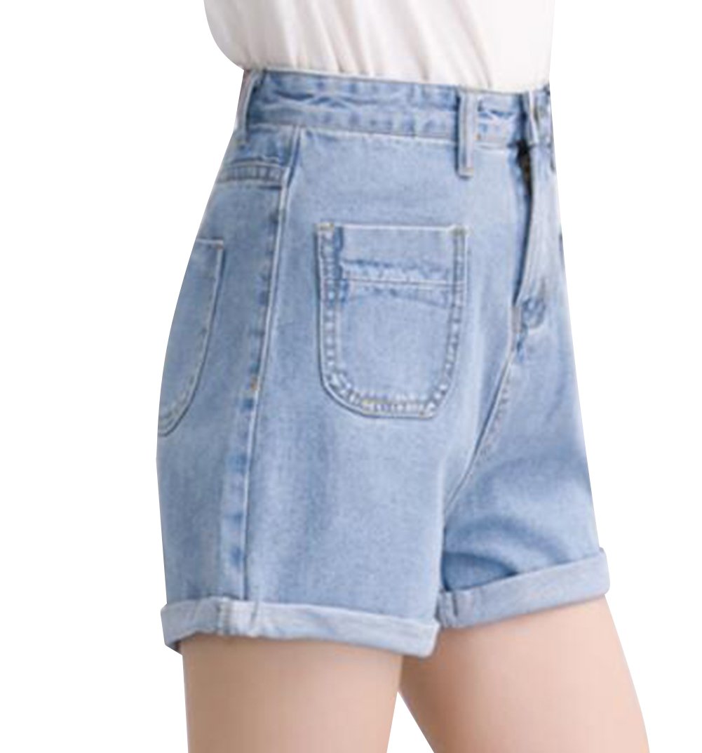 Trendy XU Women's High Waist Denim Shorts - Distressed Washed Cuffed Jean Shorts for Summer | Casual Outfit, Beach Vacation & Street Style Fashion
