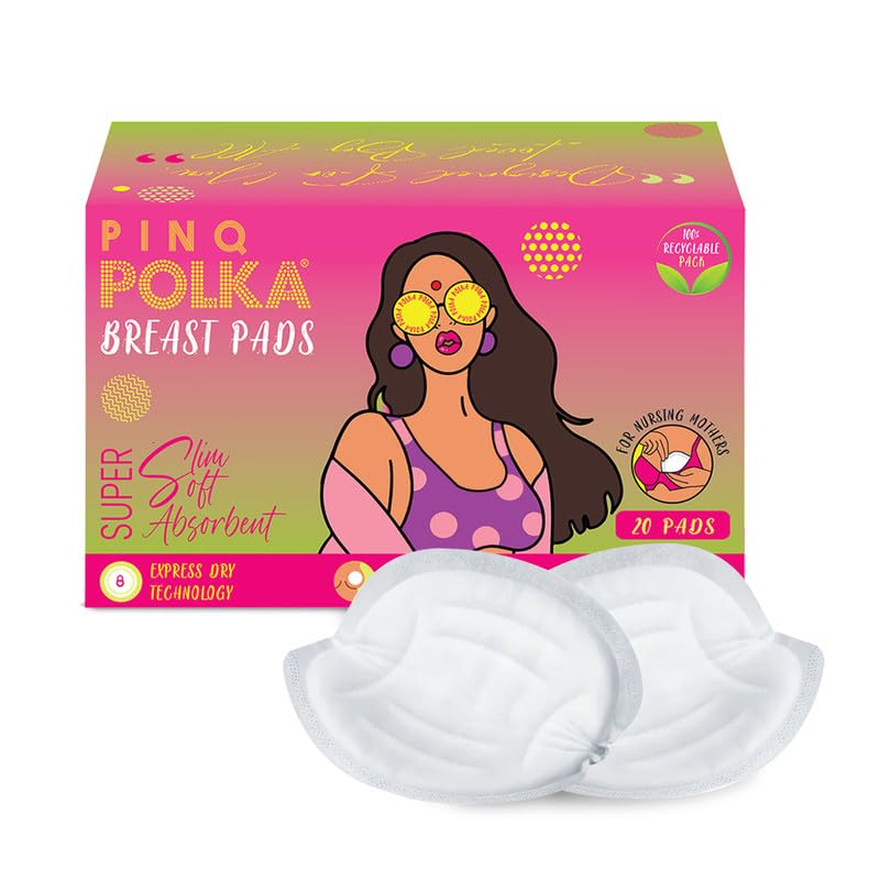 PINQ POLKA Ultra Thin Super Absorbent Disposable Nursing Pads for Breastfeeding Mothers | Leakproof & Breathable Cotton Feel Nipple Pads | Pack of 20 | Ideal for Daily Use, Travel & Postpartum Care