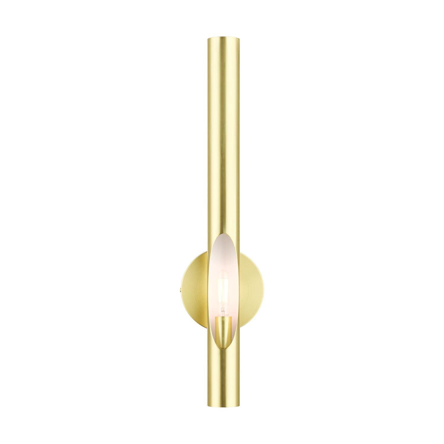 Livex Lighting Acra 1 Light Wall Sconce - Satin Brass Finish - Modern Wall Light Fixture for Bedroom, Living Room & Hallway Decor