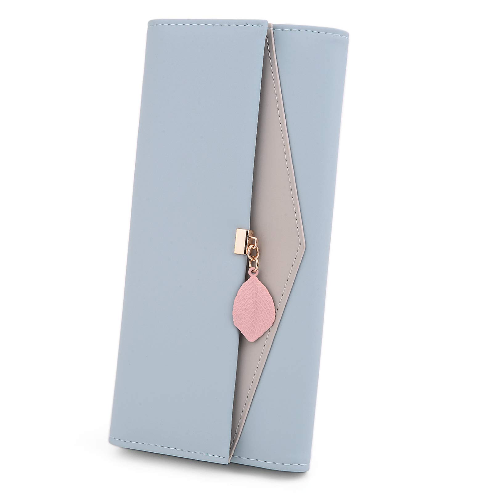 Vegan Leather RFID Blocking Wallet for Women - Leaf Pendant Card Holder, Phone & Checkbook Organizer, Cute Zipper Coin Purse | Perfect for Everyday Use, Travel, and Gift Giving