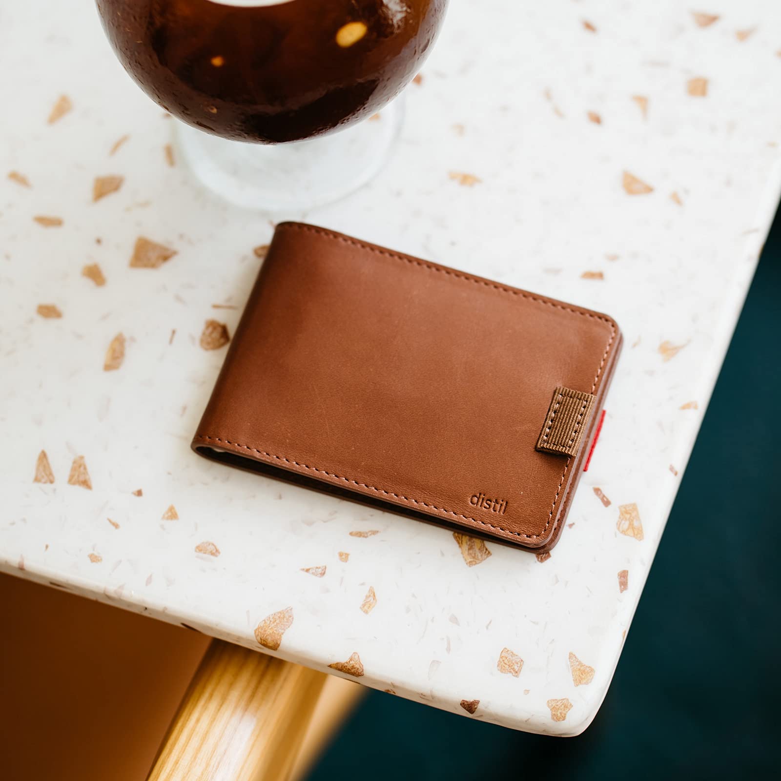 Distil Union Wally Classic - Slim RFID Blocking Leather Bifold Wallet with Money Clip for Men | Minimalist Front Pocket Billfold | Brown | Perfect for Everyday Carry, Travel & Business Use
