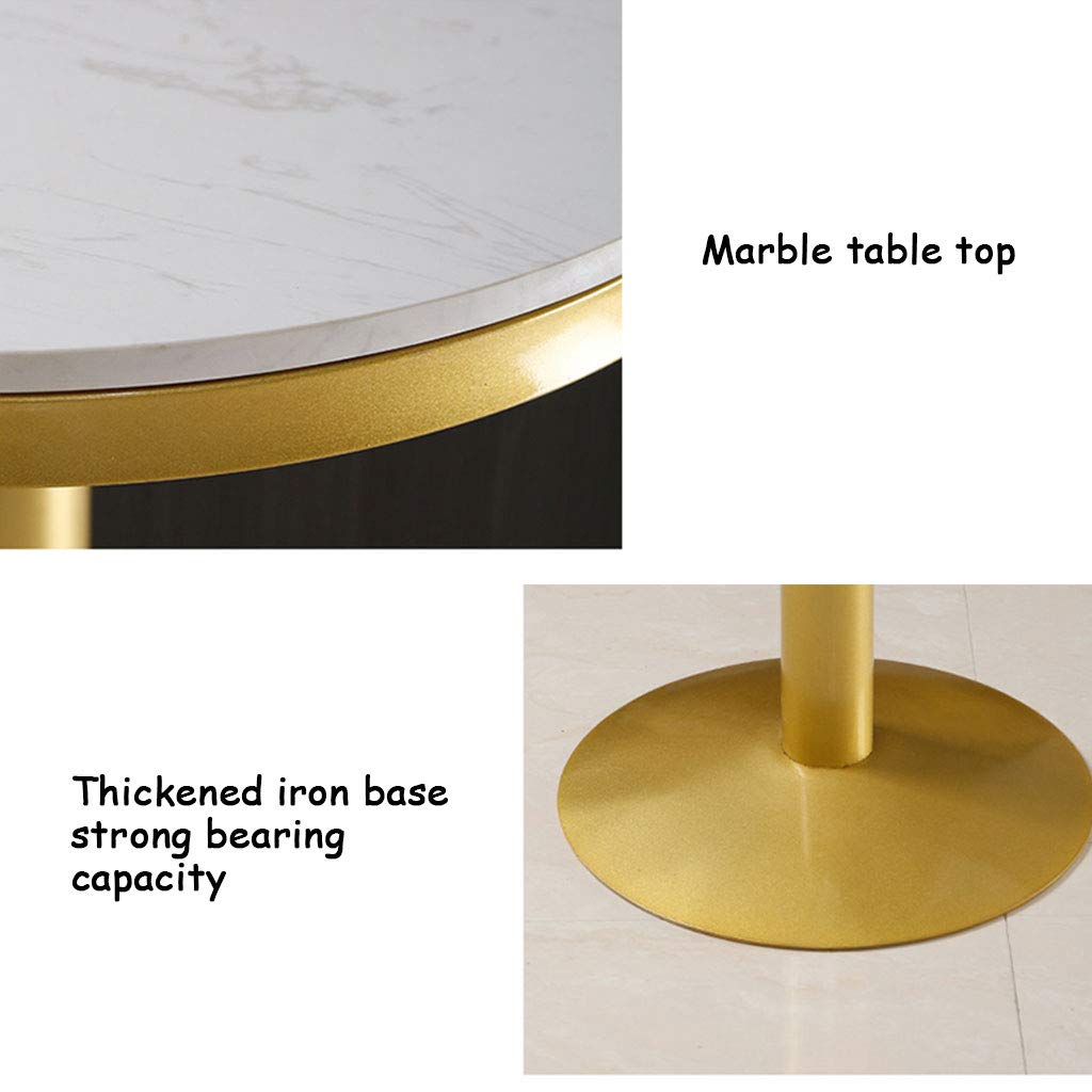Round Marble Bar Table with Golden Metal Base - Easy to Install Kitchen Island or Living Room Counter Height Table - Perfect for Small Spaces, Breakfast Nook, and Home Entertaining