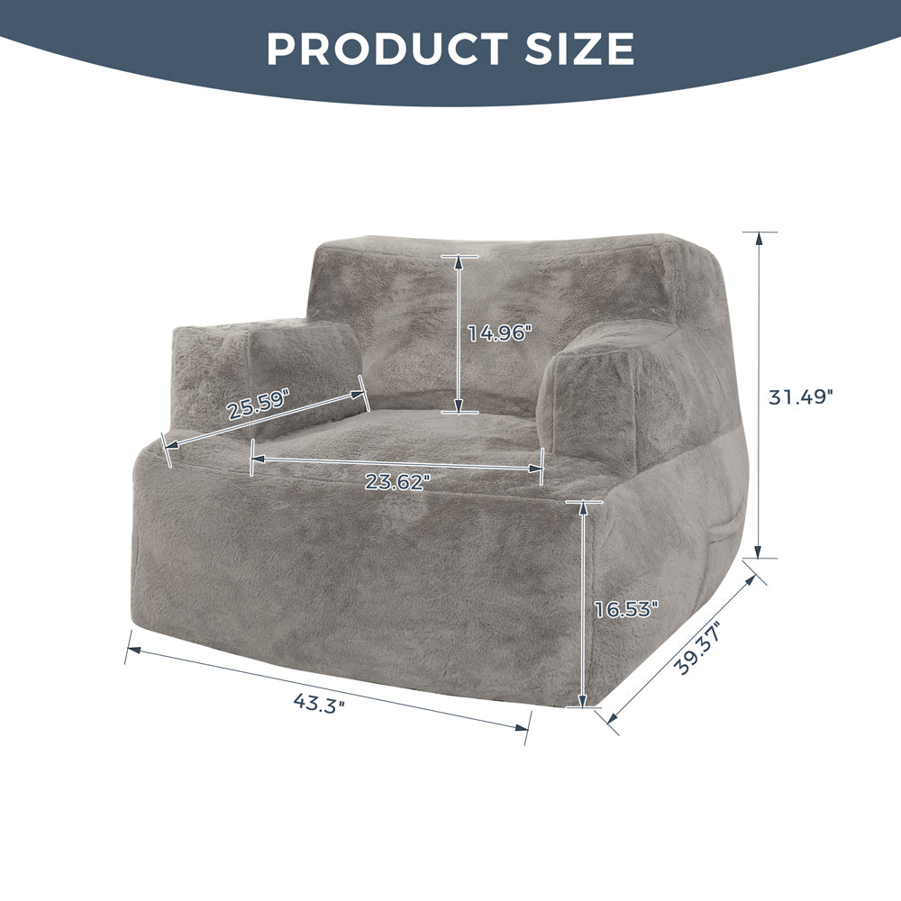 MAXYOYO Bean Bag Chair for Adults & Kids - Oversized Lazy Sofa with Armrests, Soft Grey Faux Fur - Perfect for Living Room, Bedroom, Game Room & Dorm Relaxation