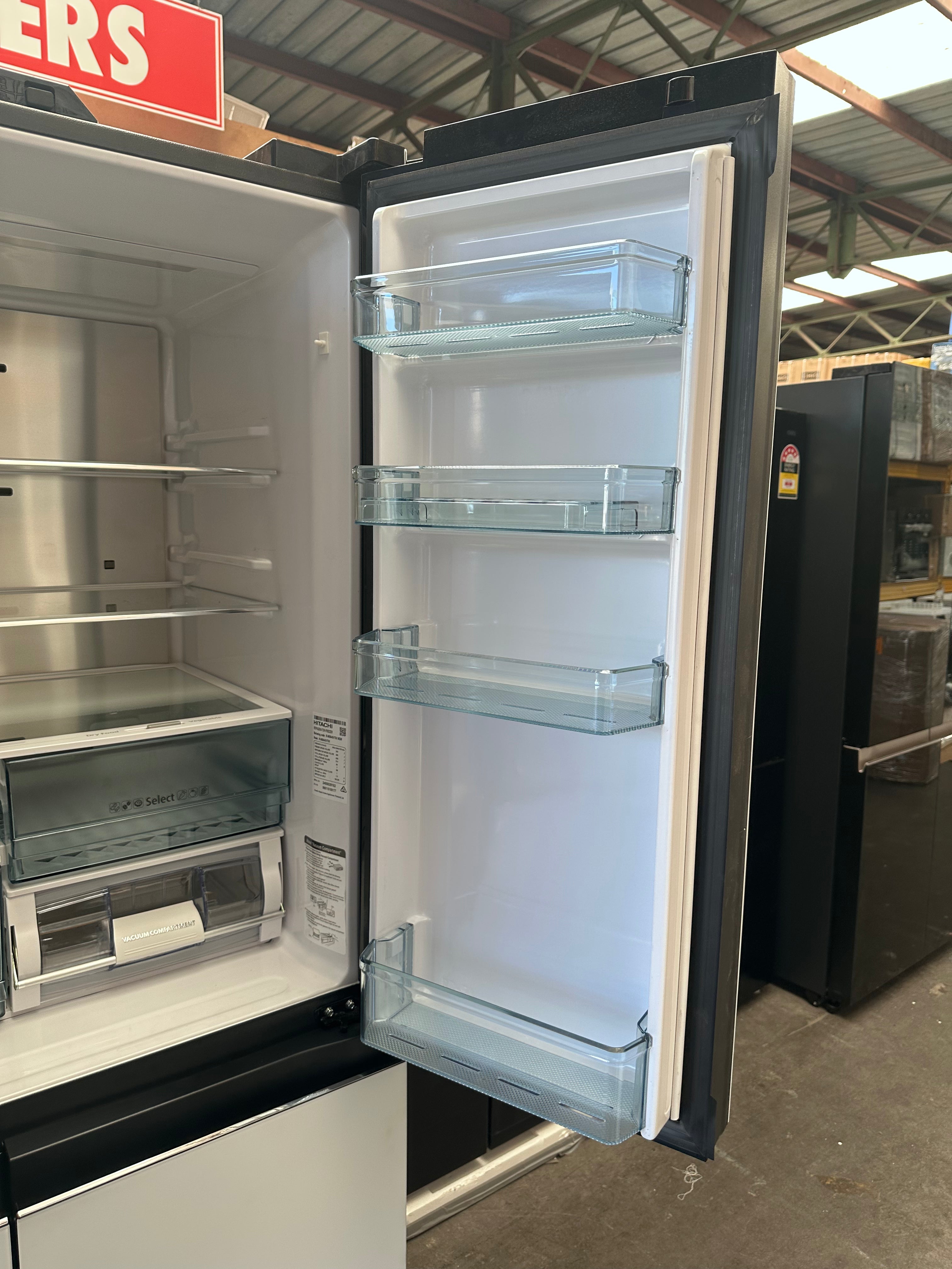 Hitachi 638L Refrigerator with Non-Plumbed Ice Maker - Glass Matte White [Factory Second] | Large Capacity Fridge for Home, Kitchen & Office Use
