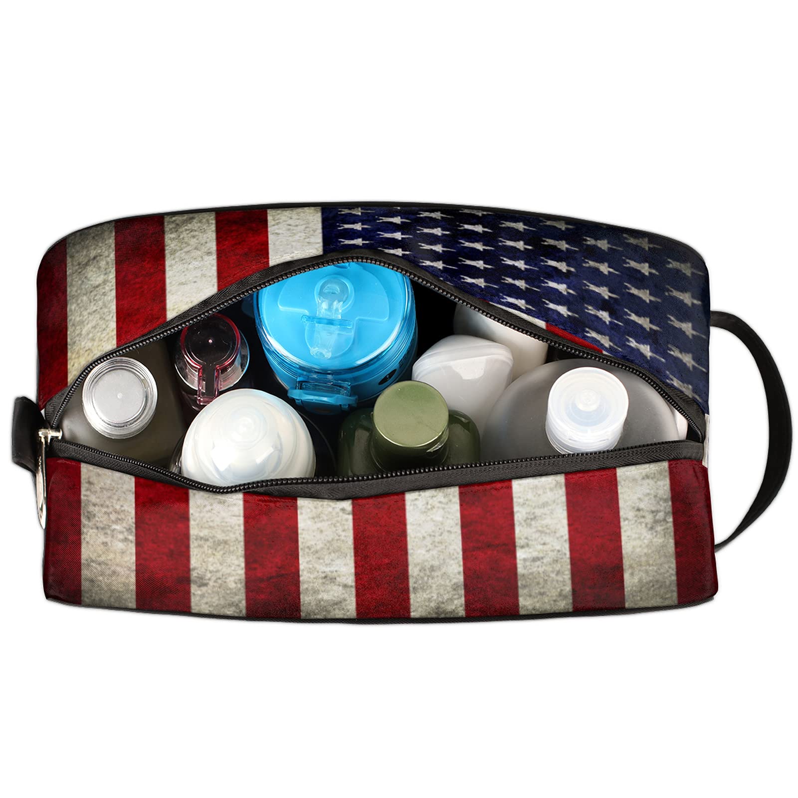 Pardick Retro USA Flag Waterproof Travel Toiletry Bag - Large Capacity Cosmetic & Shaving Organizer for Men & Women - Perfect for Camping, Gym, Business Trips & Vacation Essentials