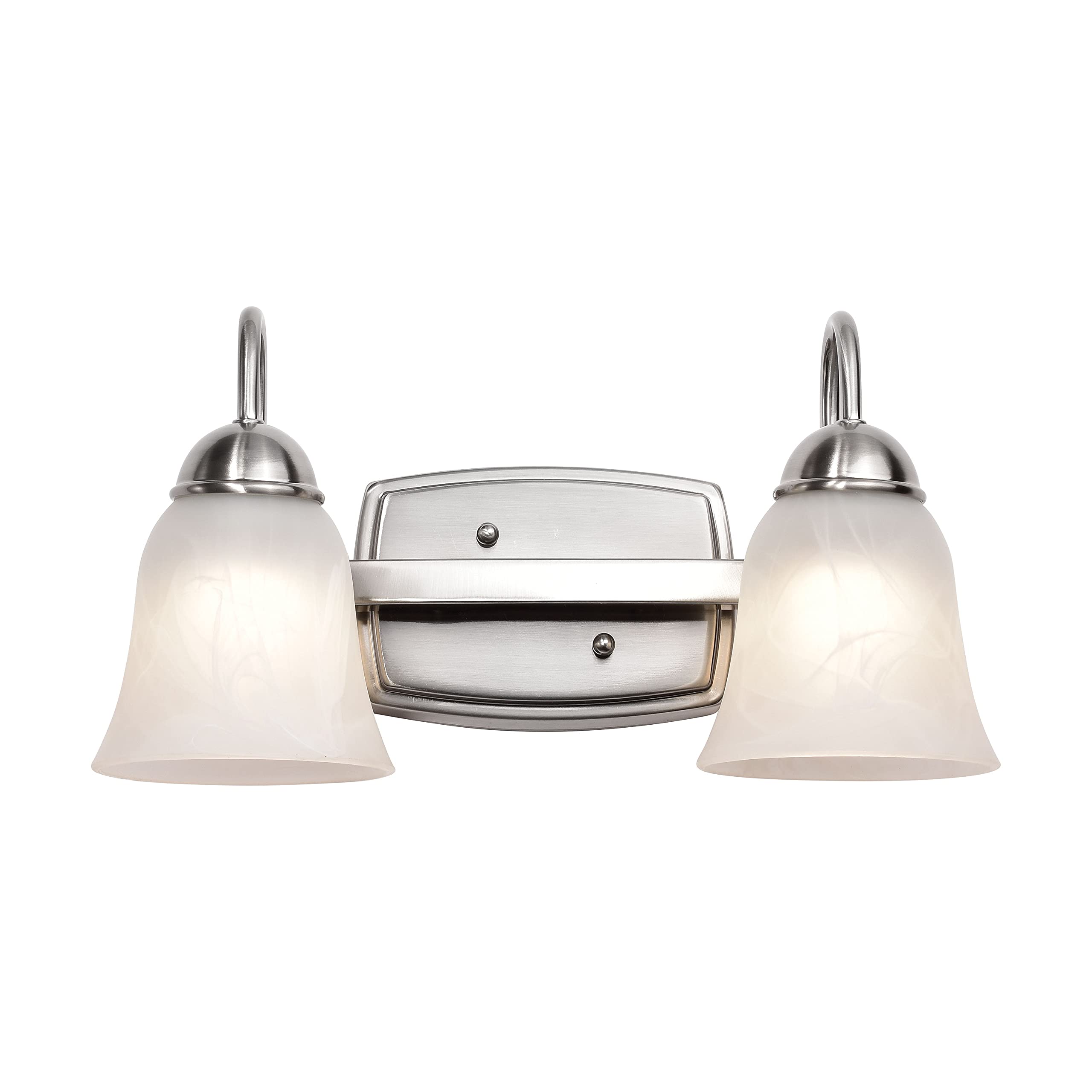 Satco 15W LED 2-Light Vanity Fixture - 3000K Warm White, Brushed Nickel with Alabaster Glass - Modern Bathroom Lighting for Luxurious Homes (1 Pack) | Perfect for Master Bath, Powder Room & Dressing Area Vanity Mirrors