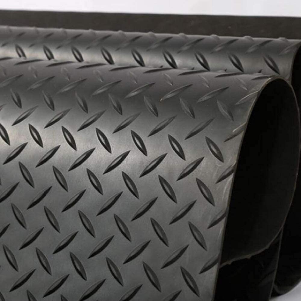 Heavy Duty 3.3x16.5FT Anti-Slip Rubber Garage Floor Mat - 1/8 Inch Thick Diamond Pattern Waterproof & Stain Resistant Industrial Flooring Roll for Under Car Protection - Perfect for Garage, Workshop, and Auto Shop Floor Covering
