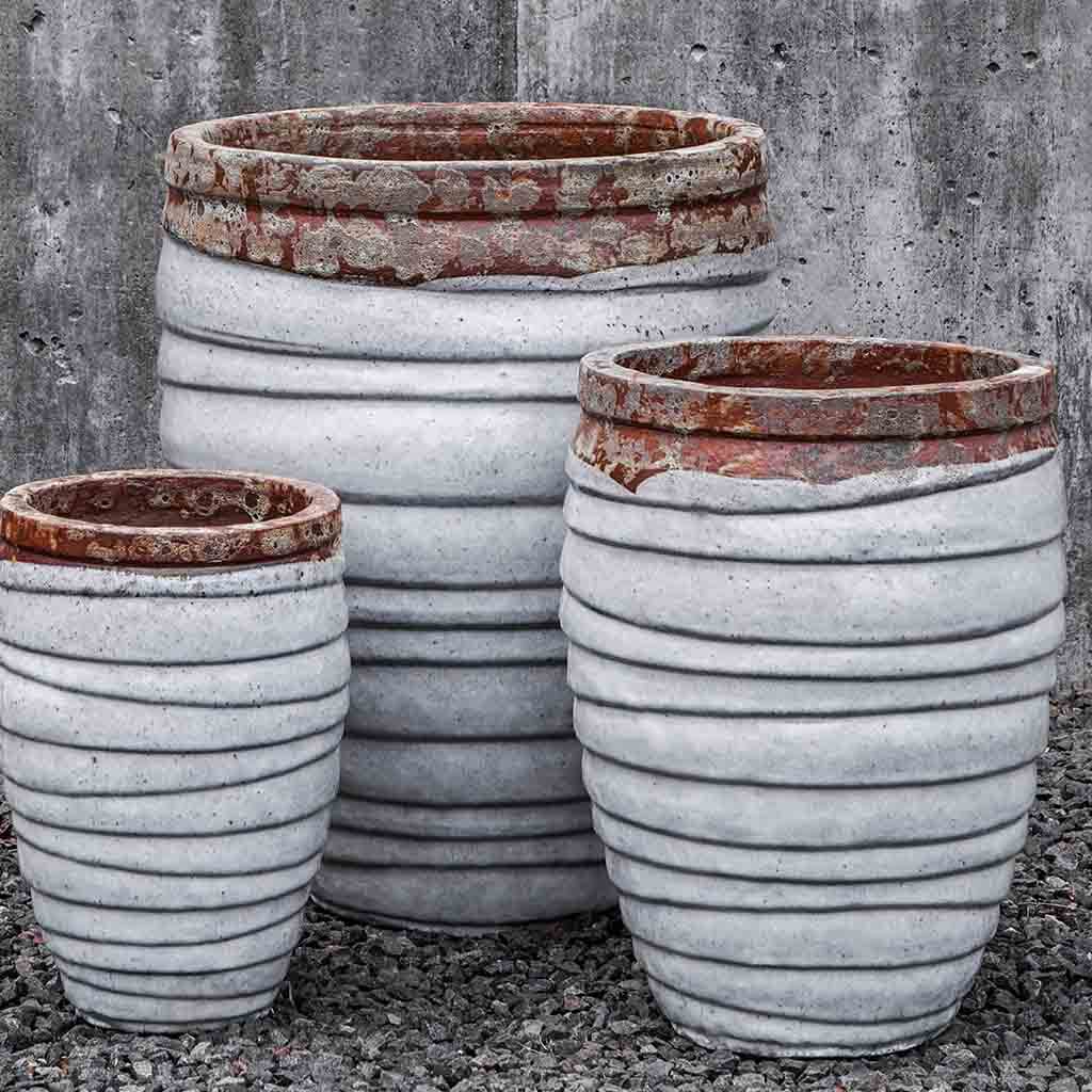 Campania International Guaracha Planter Set of 3 - Beachcomber White Ceramic Flower Pots for Indoor & Outdoor Plants, Home Garden Decor, Patio, Balcony, and Porch Decorations