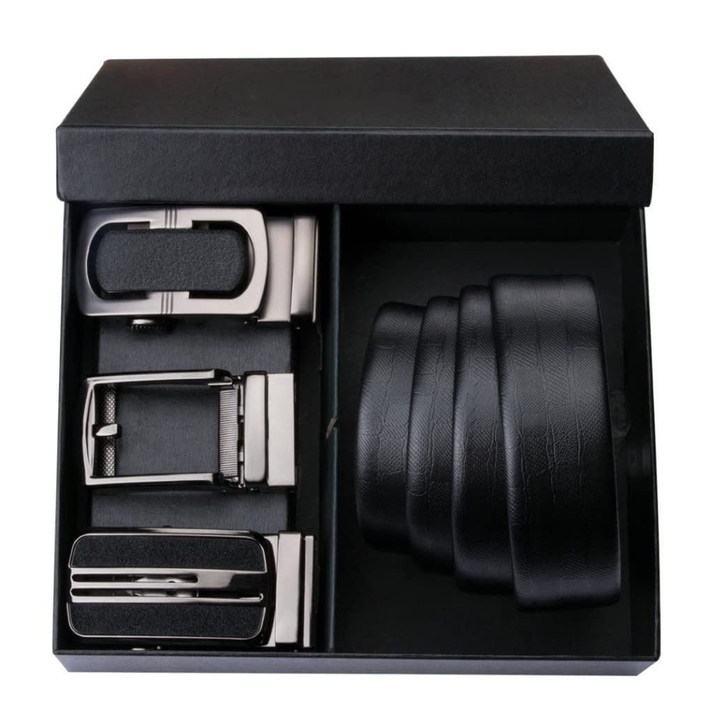 Premium Genuine Leather Automatic Buckle Belt for Men - Adjustable 110cm-150cm, Alloy Buckle, Gift Box Set (Black, 135cm) - Perfect for Business, Casual & Formal Wear