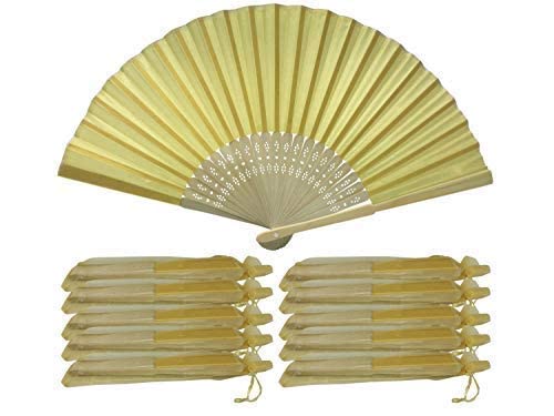 10 Pack Wholesale Silk Fabric Hand Fans with Bamboo Ribs - Elegant Wedding Favors, Party Decorations & Bridal Shower Gifts for Guests - Perfect for Outdoor Events, Tea Parties & Cultural Celebrations
