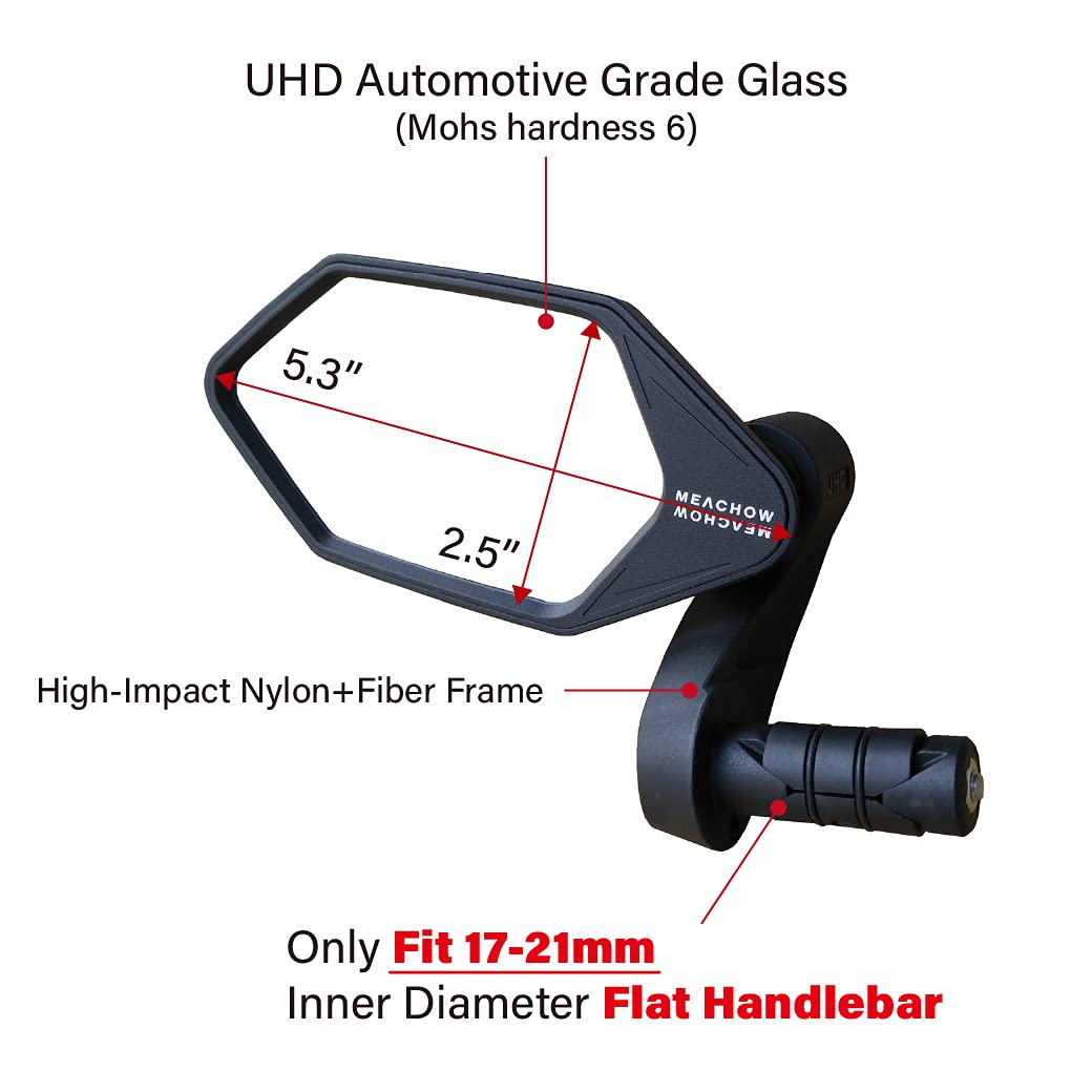MEACHOW Bar End Bike Mirror - Crystal UHD Automotive Grade Glass Lens for E-Bikes & Motorcycles - Scratch Resistant, Safe Rearview Mirror (Silver Left Side ME-022LS) - Perfect for Cycling Safety & Urban Commuting