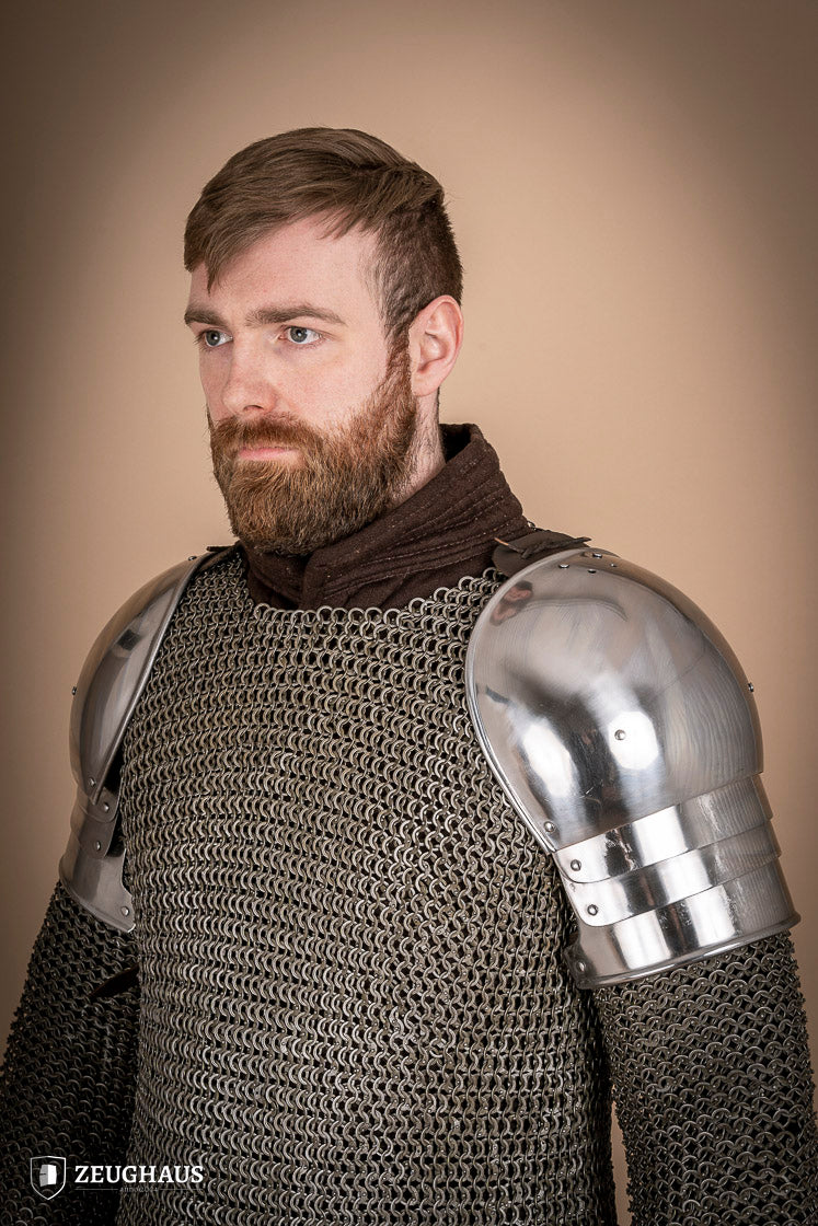 Polished 1.6mm Pauldrons 1460 - Medieval Armor Shoulder Plates for LARP, Cosplay & Renaissance Fairs