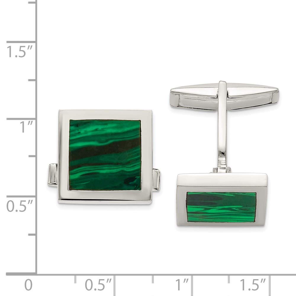 Sterling Silver Malachite Cufflinks for Men - 15mm Black Bow Square Design - Perfect for Weddings & Formal Events