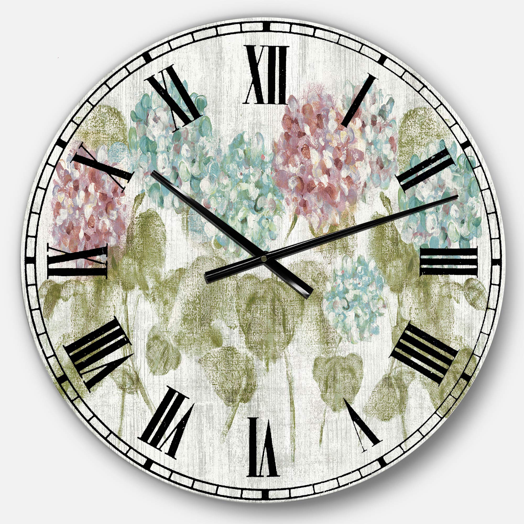 Designart Red & Blue Vibrant Hydrangea Flowers Metal Wall Clock - Farmhouse Round Wall Art Decor for Living Room, Bedroom, Office | Perfect for Home Decor, Housewarming Gifts & Rustic Interior Design