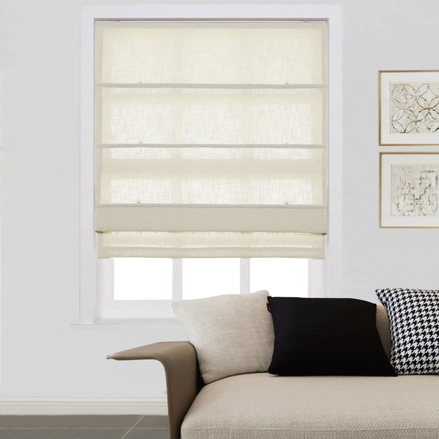 Linen Roman Shades with Loop Cord Lift - Elegant Window Treatment for Living Room, Bedroom & Home Decor