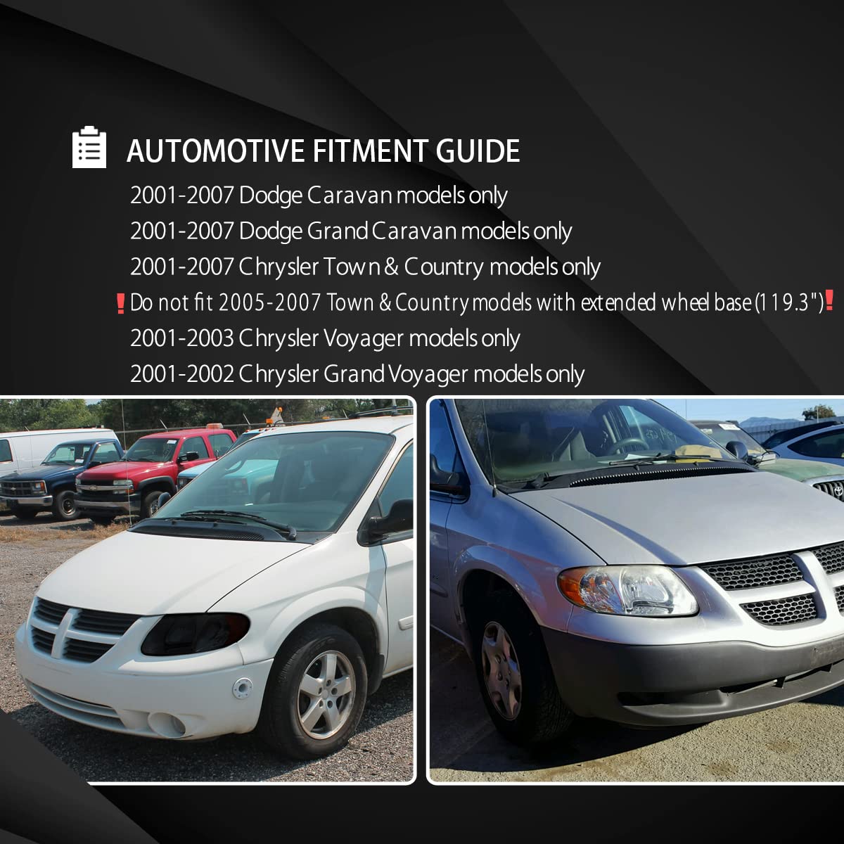 AUTOZENSATION Black Euro Headlights with Amber Reflector - Compatible with 2001-2007 Dodge Caravan & Chrysler Town & Country - Left & Right Pair - Perfect for Night Driving and Vehicle Customization