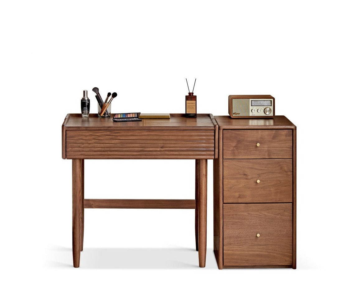 Premium Black Walnut Solid Wood Dressing Table Set with Mirror - Elegant Vanity Desk for Bedroom, Makeup & Beauty Organization