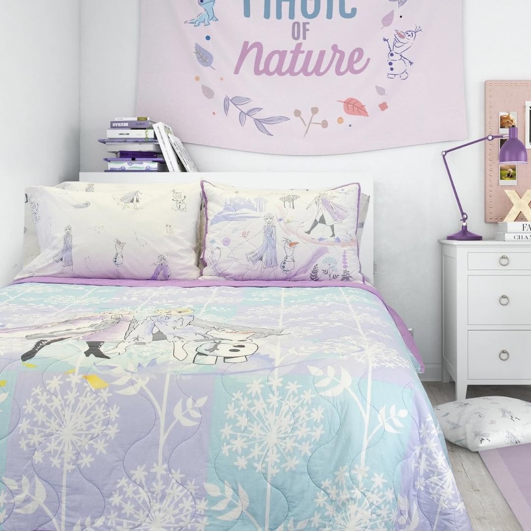 Disney Frozen 2 Kids Bedding Set - Super Soft Premium Organic Cotton Quilt Coverlet with Pillow Sham, 2-Piece Twin Size (Officially Licensed) - Perfect for Kids' Rooms, Birthday Gifts & Themed Bedroom Decor