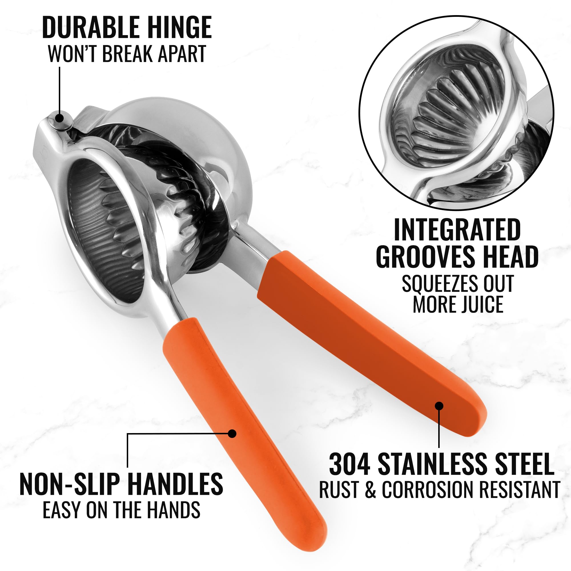 Premium Stainless Steel Lemon Squeezer - Heavy Duty Manual Citrus Juicer with Non-Slip Silicone Handles for Lemons, Limes & Oranges | Perfect for Fresh Juice, Cocktails & Cooking | Durable Kitchen Tool for Bars, Restaurants & Home Use