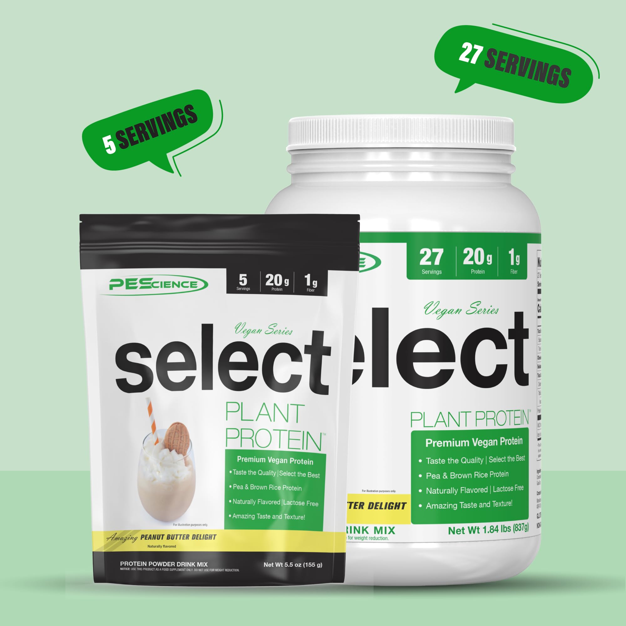 PEScience Select Vegan Plant Based Protein Powder - Peanut Butter Delight Flavor, 27 Servings, Premium Pea & Brown Rice Protein Blend for Muscle Recovery & Post-Workout Nutrition | Ideal for Smoothies, Baking & Healthy Snacks
