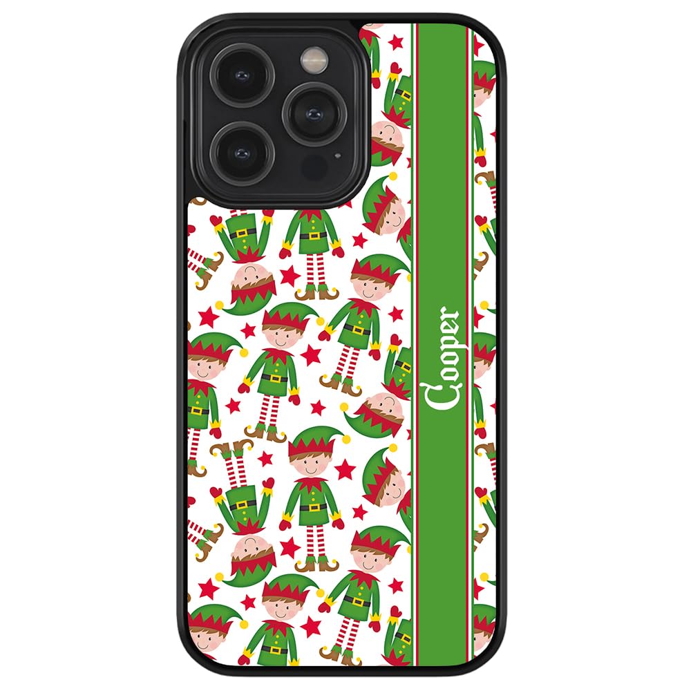 Personalized Christmas Santa's Elf Black Rubber Phone Case for iPhone 16/15/14/13/12 Pro Max & Plus, 11/X/8/7 Plus - Festive Holiday Gift & Daily Protection