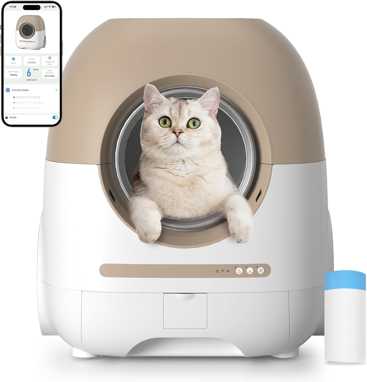 Automatic Self-Cleaning Litter Box for Multiple Cats - 100L Smart Cat Toilet with 10 Safety Sensors, APP-Controlled Pet Litter Box with Stairs, Odor Control System (Brown) - Perfect for Large Homes & Multi-Cat Households