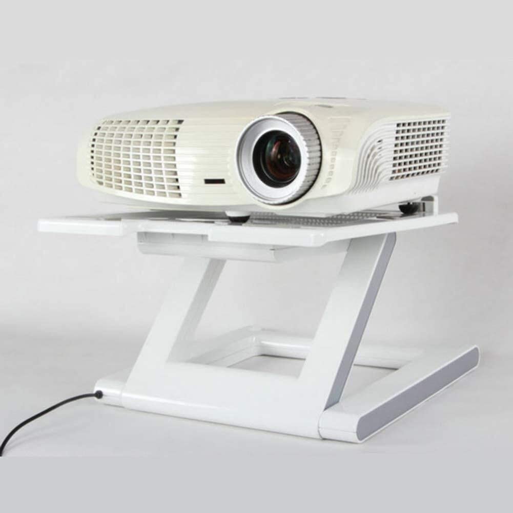 Adjustable Folding Projector Stand - Portable Telescopic Tripod Mount with Desktop Shelf for Home Theater, Office Presentations & Bedroom Use (White)
