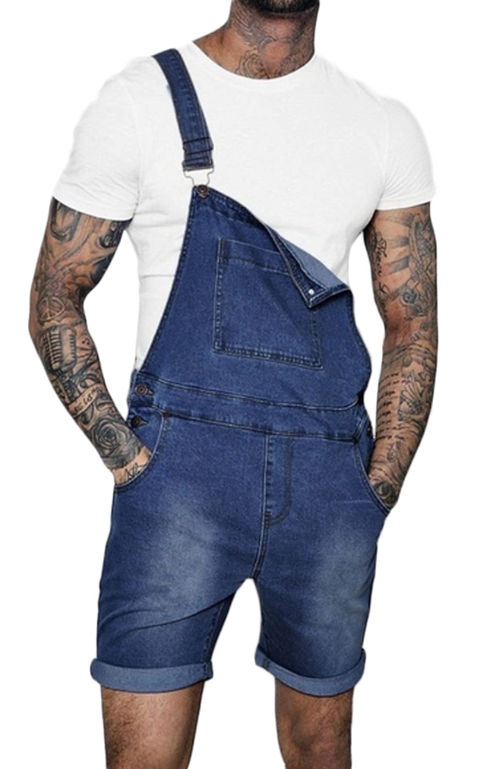 CHARTOU Men's Classic Fit Mid-Rise Denim Overalls with Adjustable Suspenders & Cuffed Hem - Perfect for Casual Wear, Workwear & Vintage Fashion