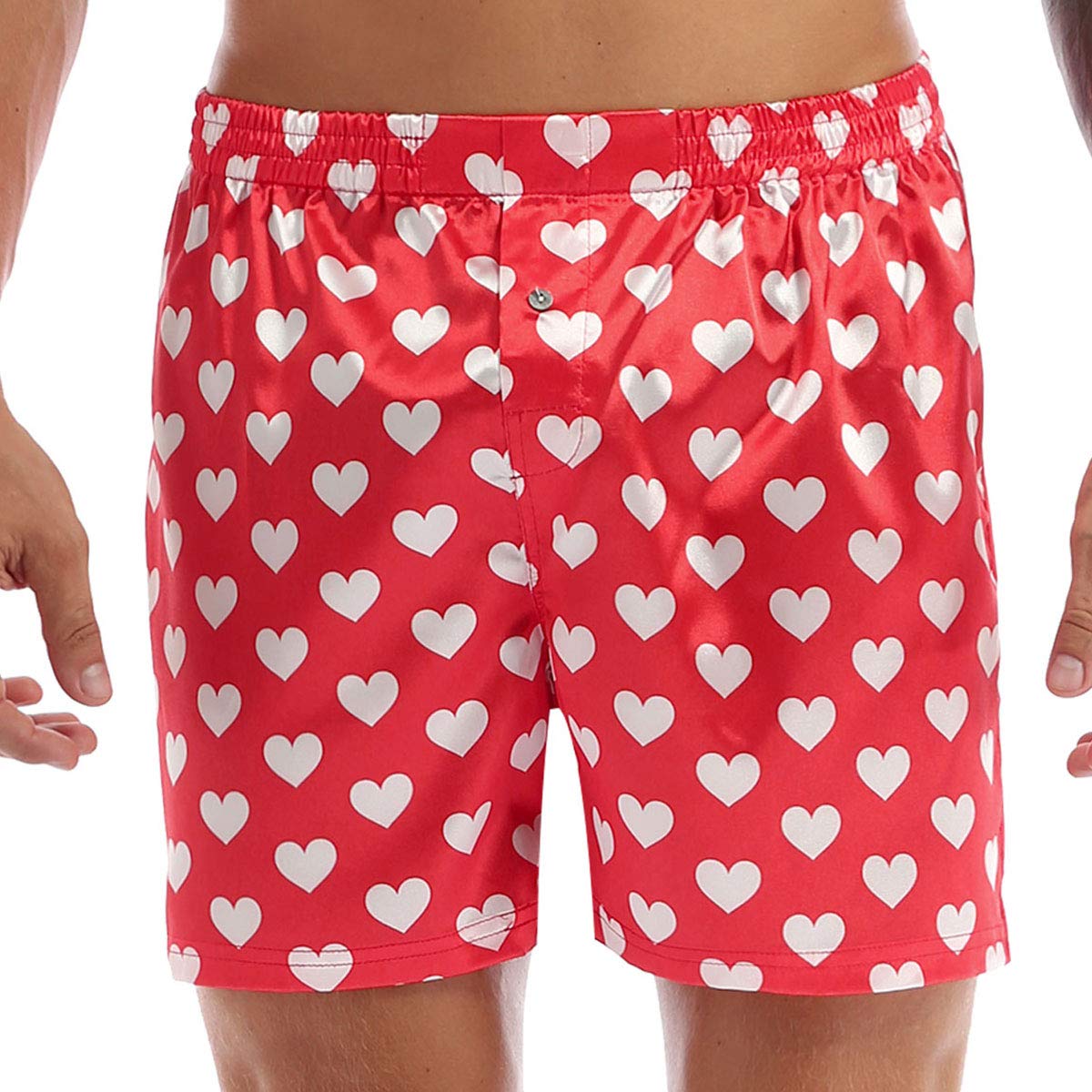 Choomomo Men's Silk Satin Boxer Shorts - Heart Lip Print Lounge Underwear for Sleep, Relaxation & Valentine's Gift