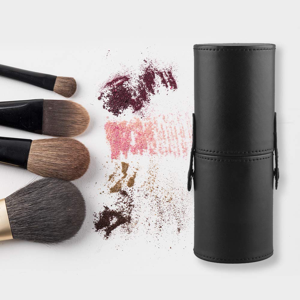 Premium Large Makeup Brush Holder - Leather Travel Organizer Case for Cosmetic Brushes Storage (Black) | Perfect for Professional Makeup Artists & Travel Beauty Essentials