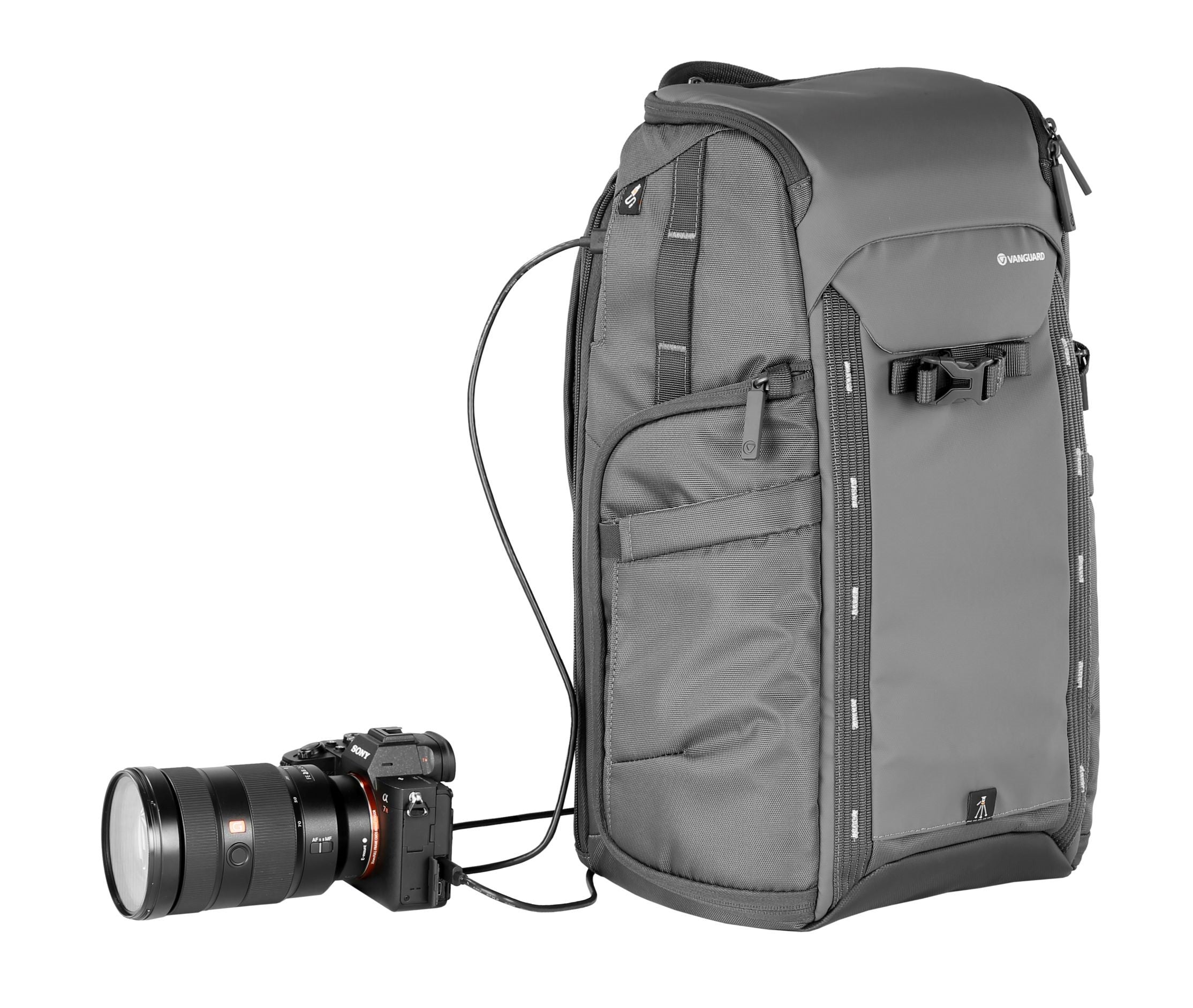 VEO Adaptor R48 Gray Camera Backpack with USB Charging Port & Rear Access - Waterproof DSLR Bag for Photographers, Travel & Outdoor Adventures