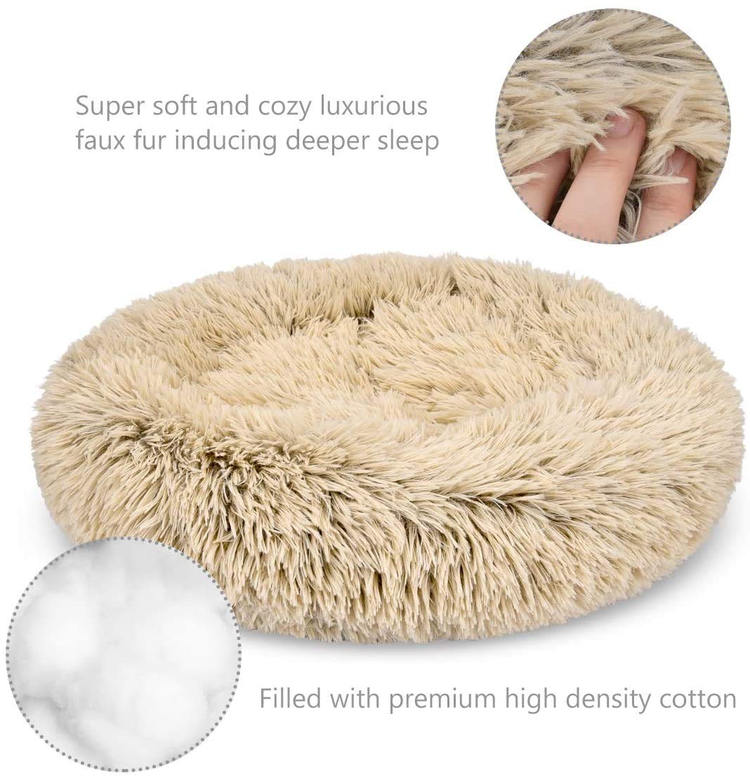 **Self-Warming Round Dog Bed - Plush, Washable & Calming Donut Cuddler for Small to Large Dogs - Cozy Winter Pet Bed for Sleeping & Relaxing (Beige, 100cm) - Perfect for Home, Crate & Travel**
