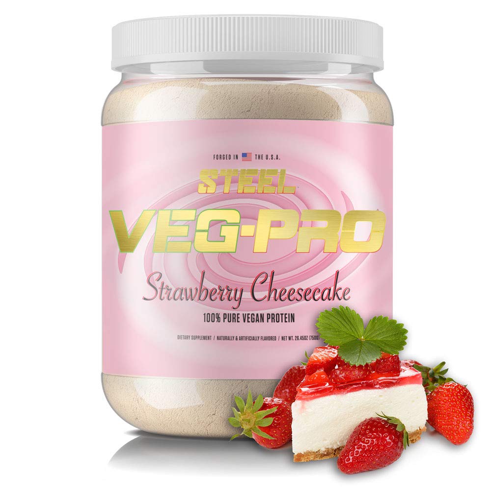 Steel Supplements Veg-PRO Vegan Protein Powder - Strawberry Cheesecake Flavor | 25 Servings (1.65lbs) | Organic Plant-Based Protein with BCAA Amino Acids | Gluten Free, Dairy Free, Low Carb Formula | Perfect for Post-Workout Recovery & Muscle Building