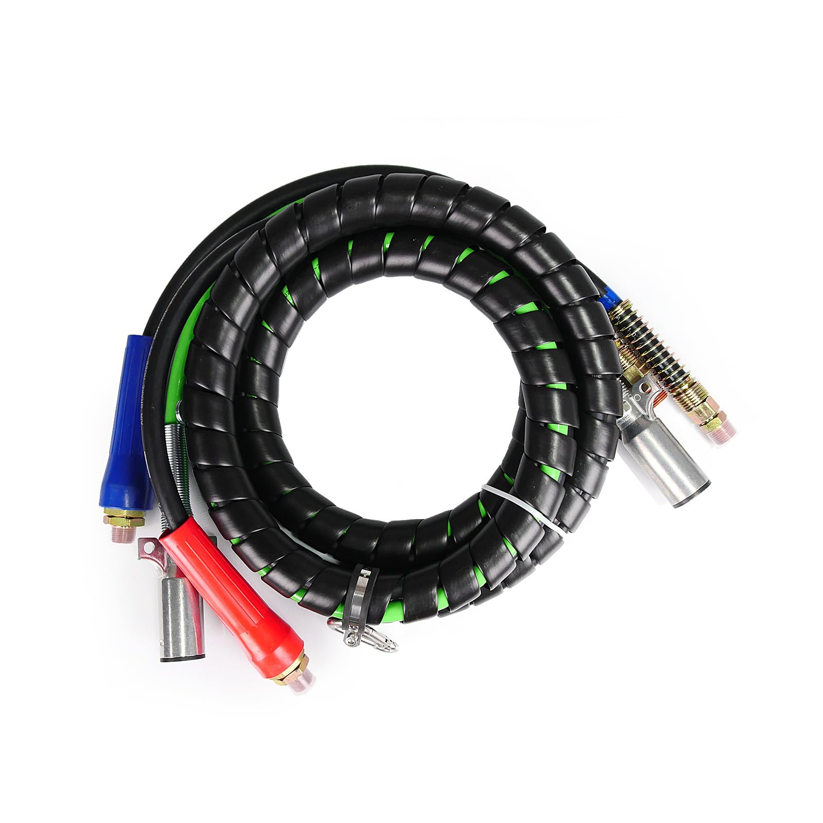 12FT Semi Truck Air Line Kit - 3-in-1 ABS 7 Way Electrical Cable, Air Brake Hoses with Glad Hands & Handles - Heavy Duty Air Brake System for Semi Trucks, Trailers & Tractors - Perfect for Long Haul Transport & Fleet Maintenance