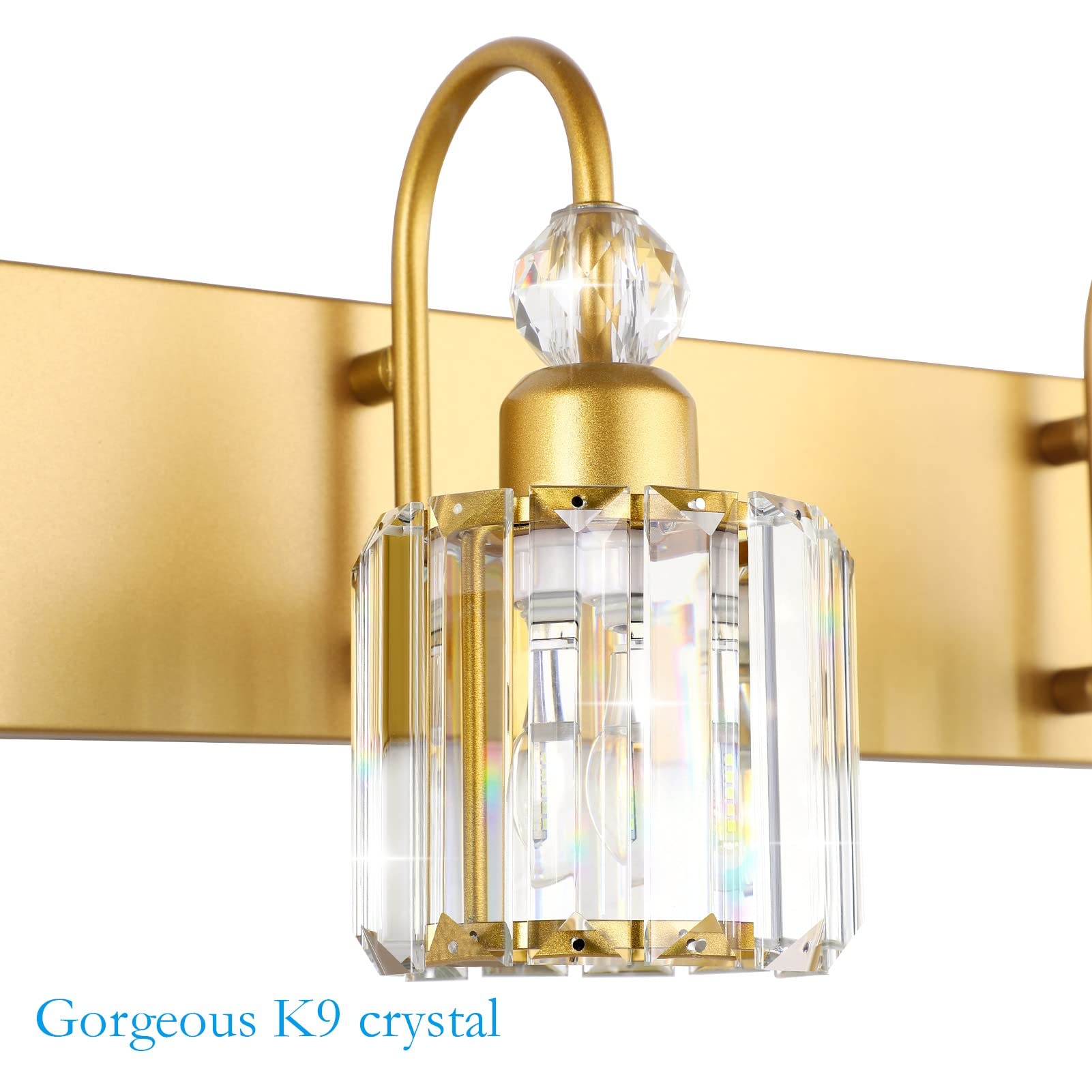 Ralbay 3-Light Gold Crystal Vanity Lights - Modern Bathroom Lighting Fixture for Mirror, Elegant Gold Finish with Sparkling Crystals - Perfect for Bathroom Vanity, Dressing Room, and Makeup Area