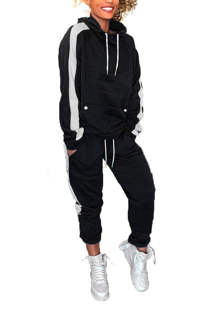 Women's Casual Striped Pullover Hoodie & Sweatpants 2-Piece Lounge Set - Soft Comfort Outfit for Yoga, Running, Gym & Everyday Wear