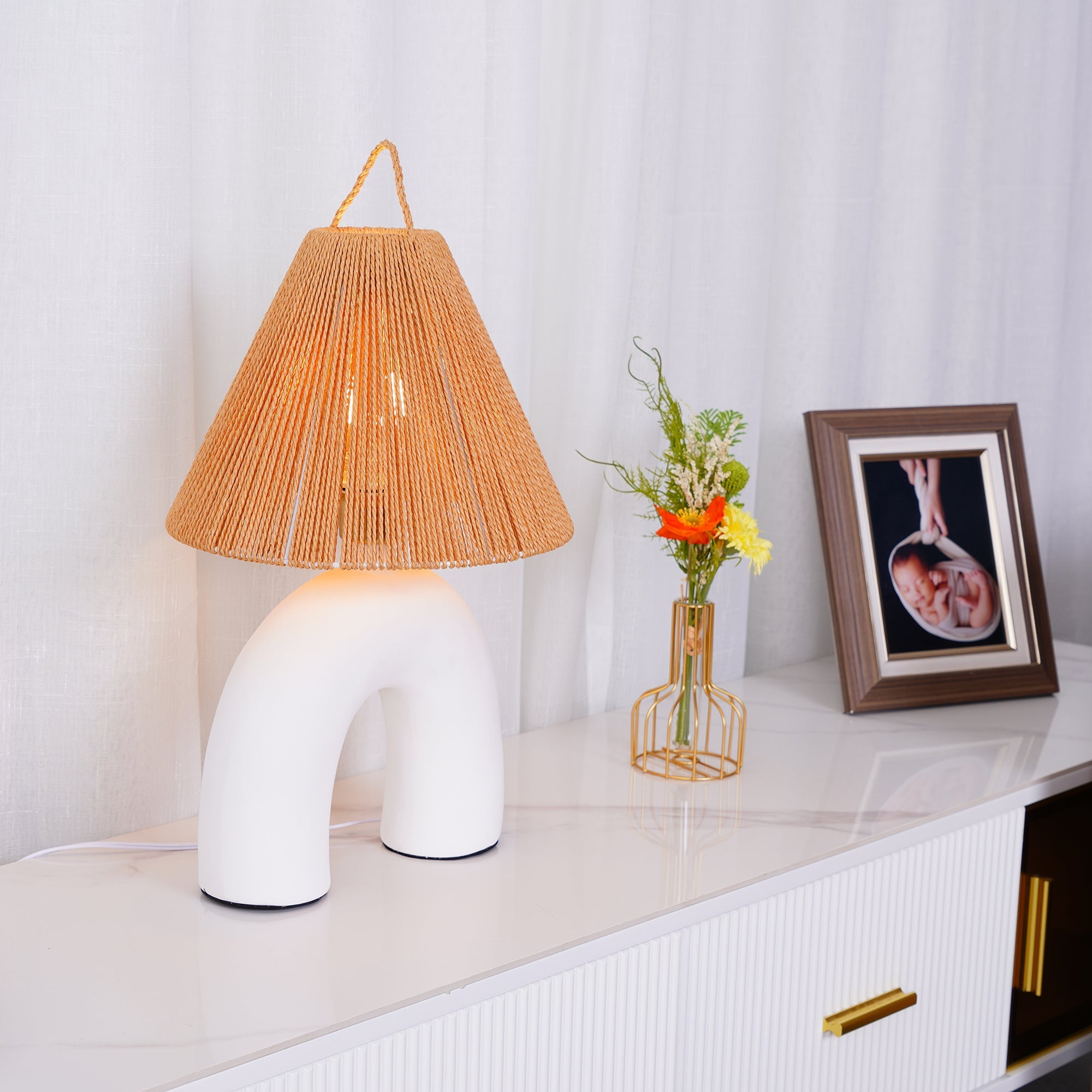 Elegant Arched Table Lamp for Bedroom & Living Room - Modern Touch Light for Home Decor, Reading & Nightstand Use